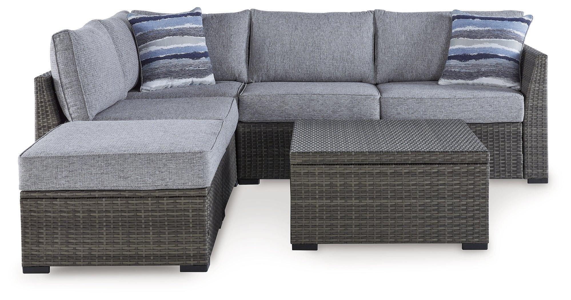 Petal Road Gray Outdoor Loveseat Sectional Ottoman Table Set (Set of 4) - Image 3