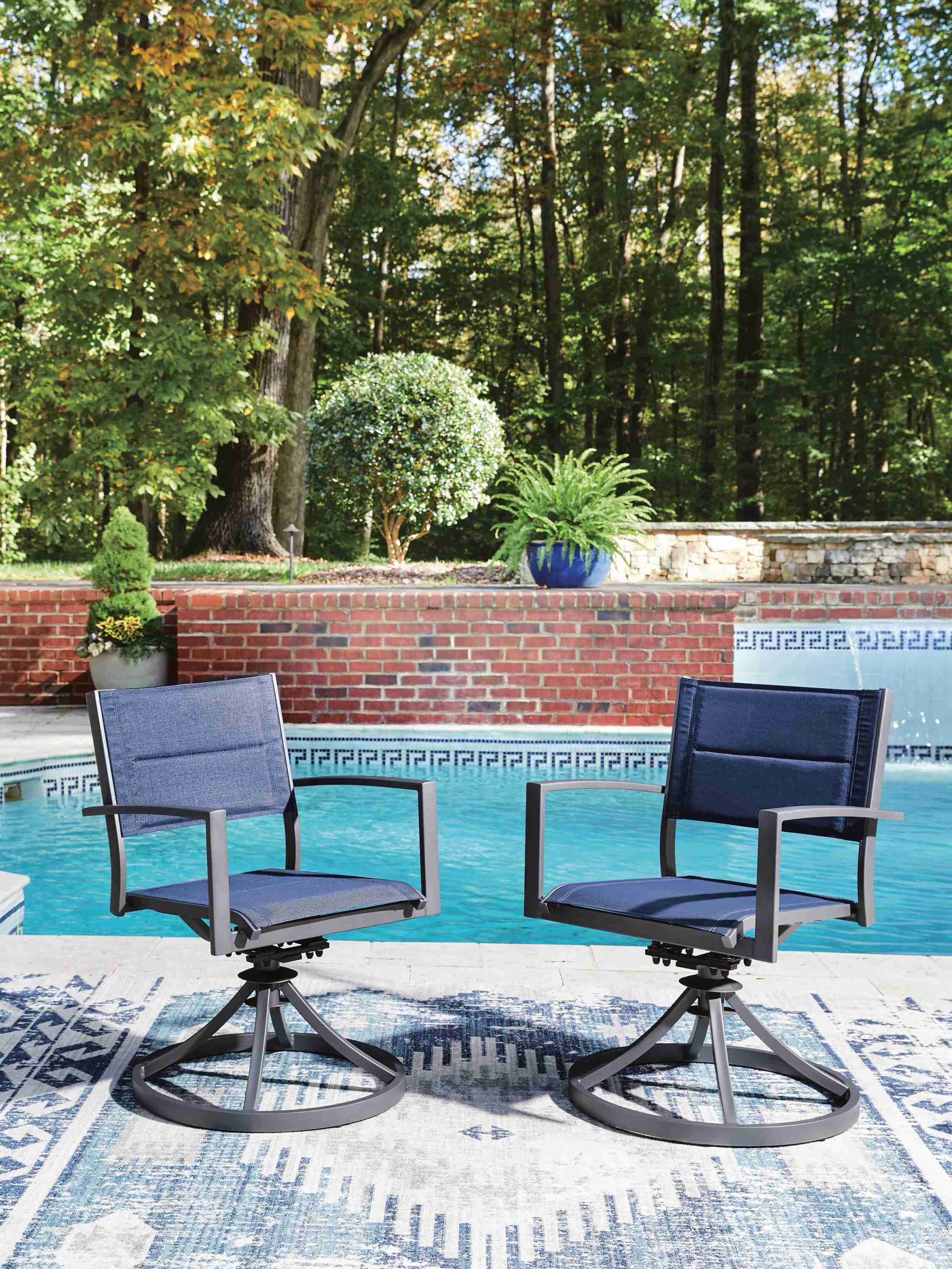 Rocky Creek Blue/Gray Outdoor Sling Swivel Chair (Set of 2) - Image 3