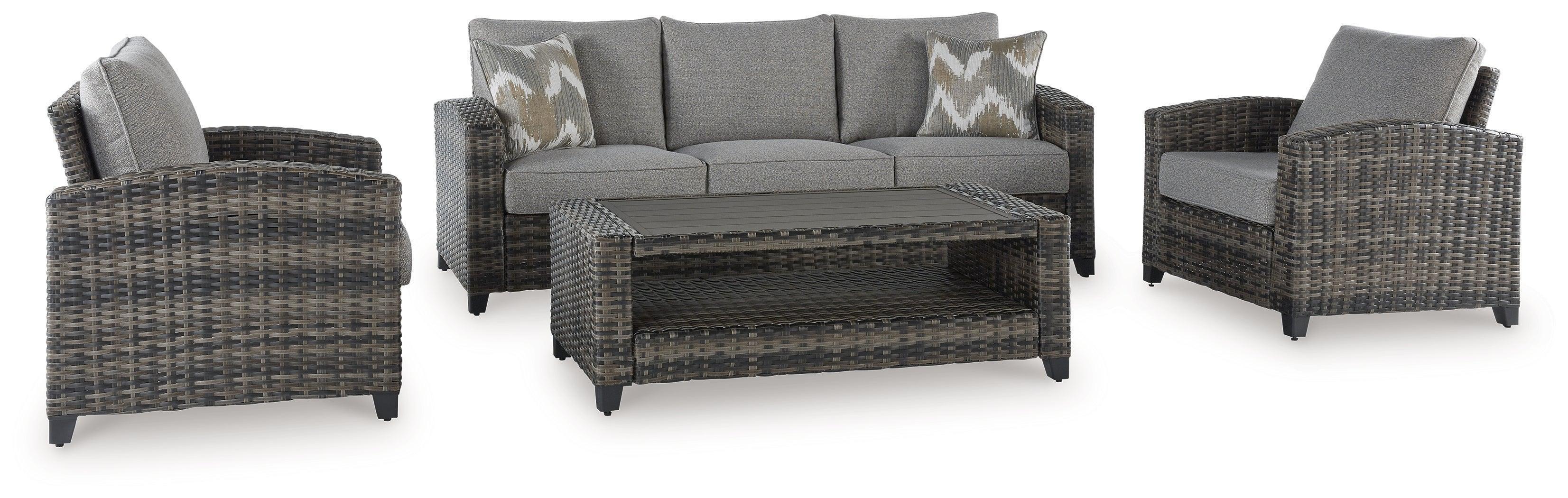 Oasis Court Gray Outdoor Sofa Chairs Table Set (Set of 4) - Image 2