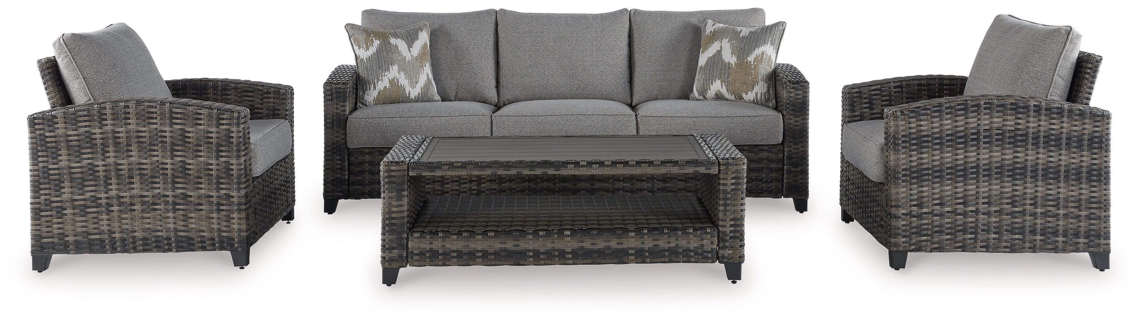 Oasis Court Gray Outdoor Sofa Chairs Table Set (Set of 4) - Image 3