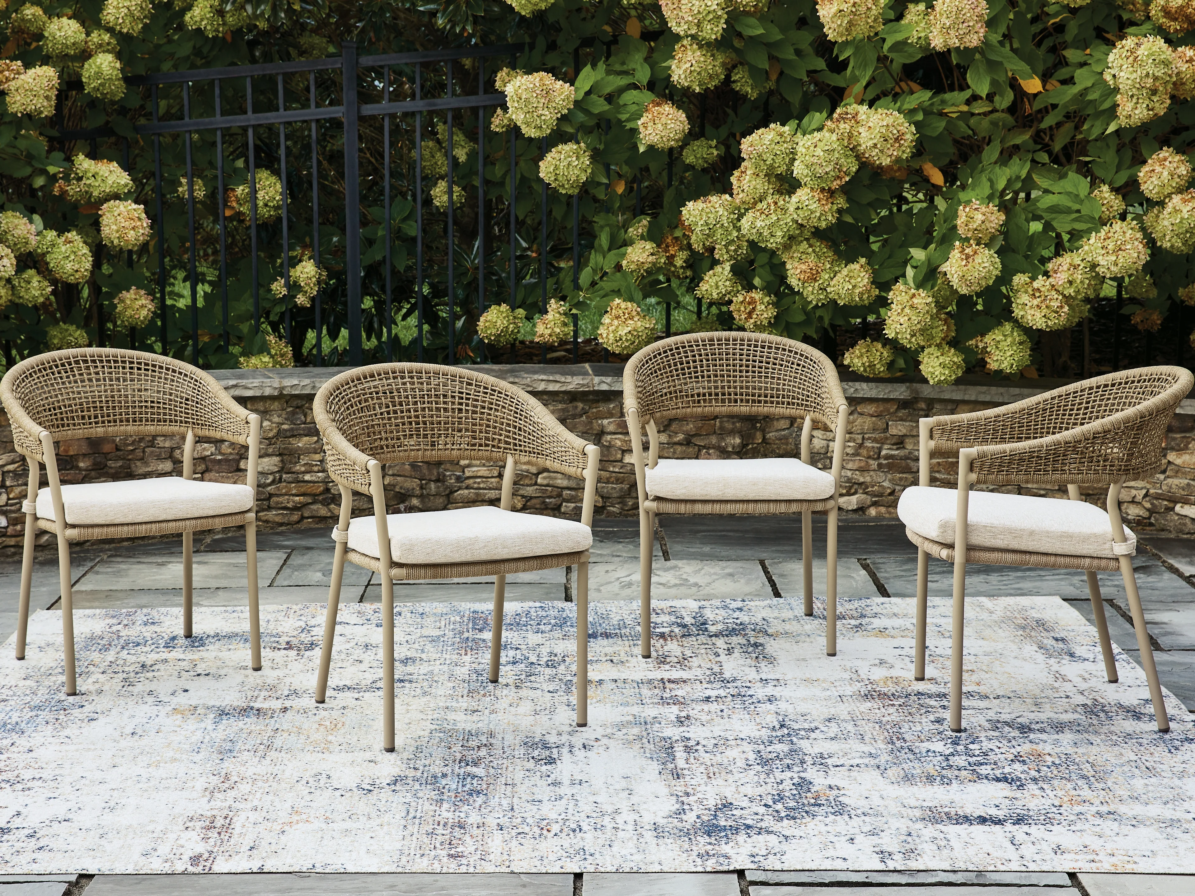 Orchard Beach Beige Outdoor Arm Chair with Cushion (Set of 4) - Image 3