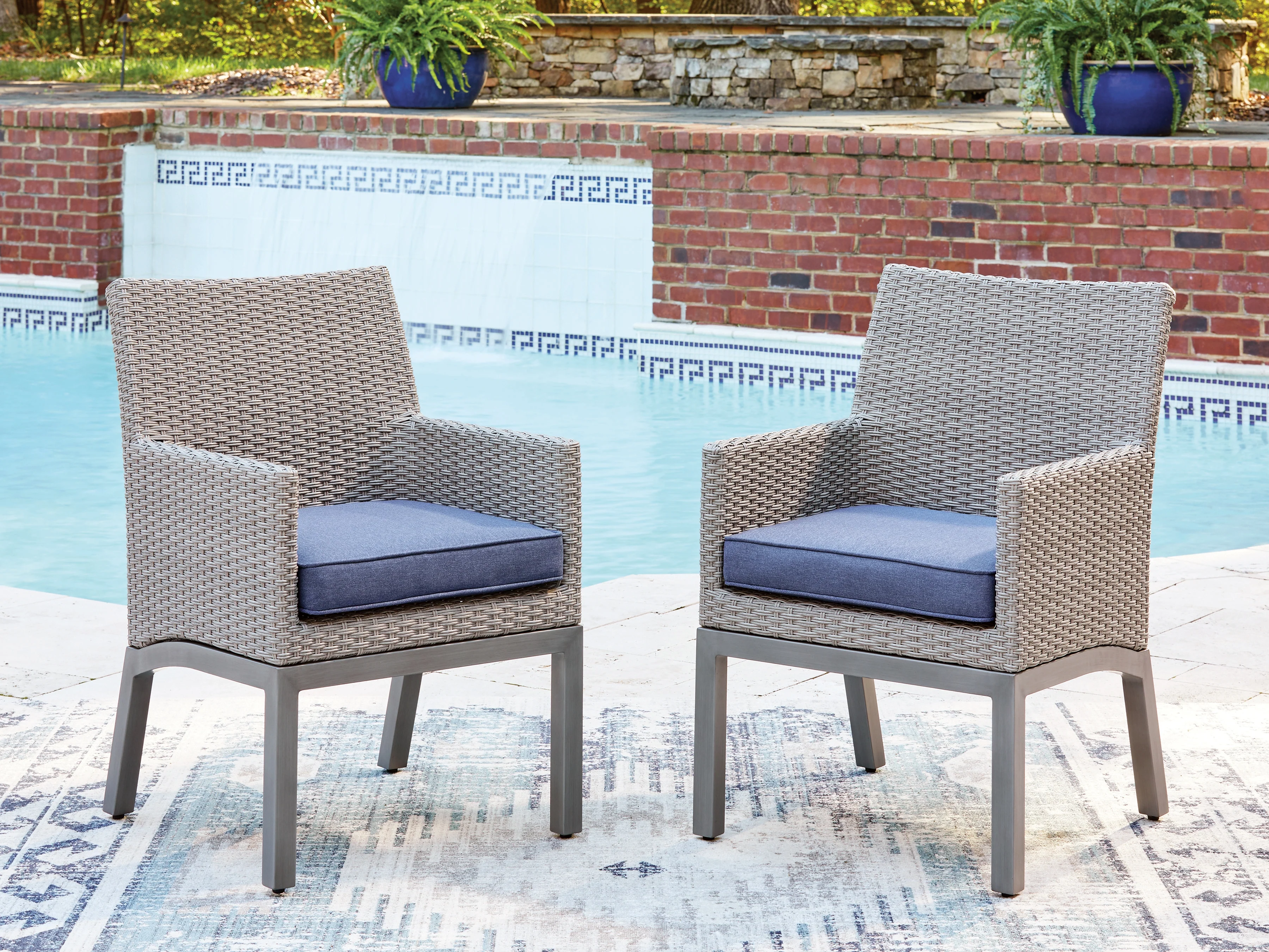 Half Moon Beach Blue/Gray Outdoor Arm Chair with Cushion (Set of 2) - Image 3