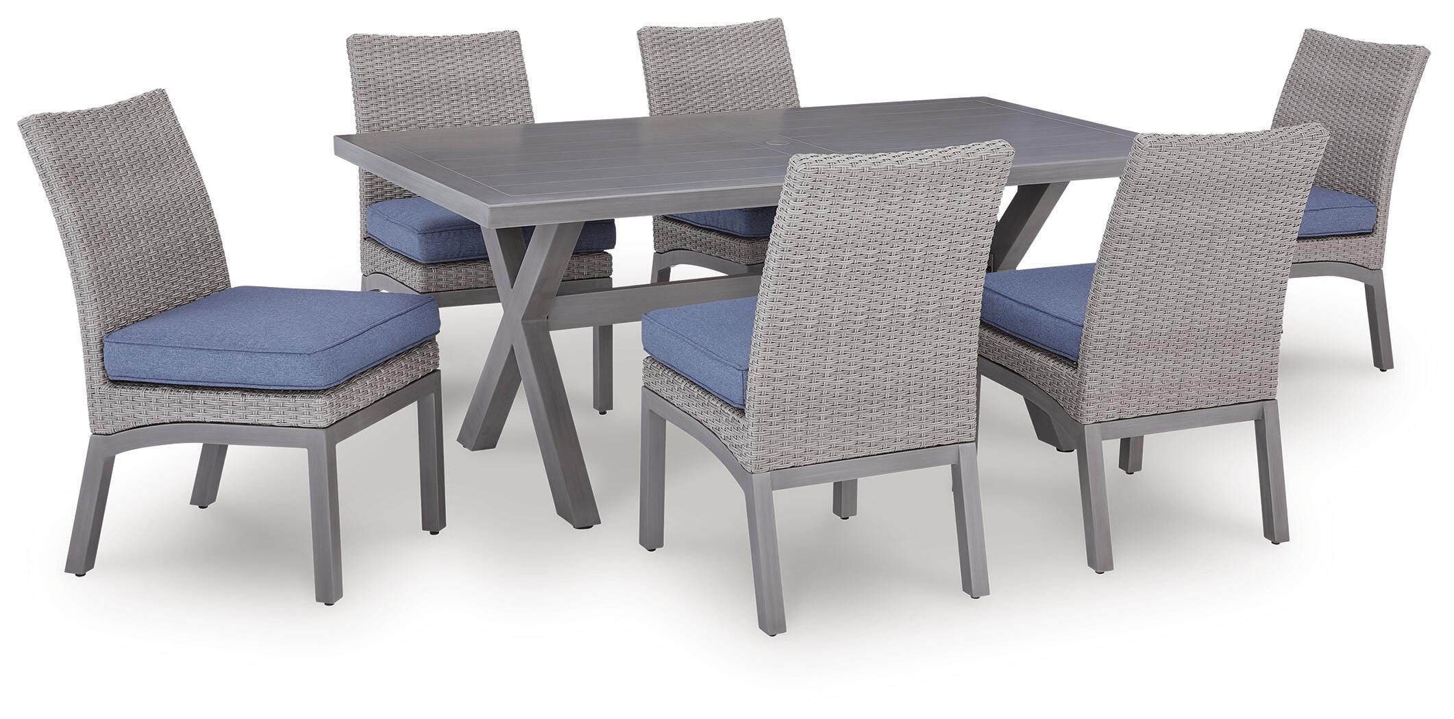 Half Gray Moon Beach Outdoor Dining Table and 6 Chairs - Image 2