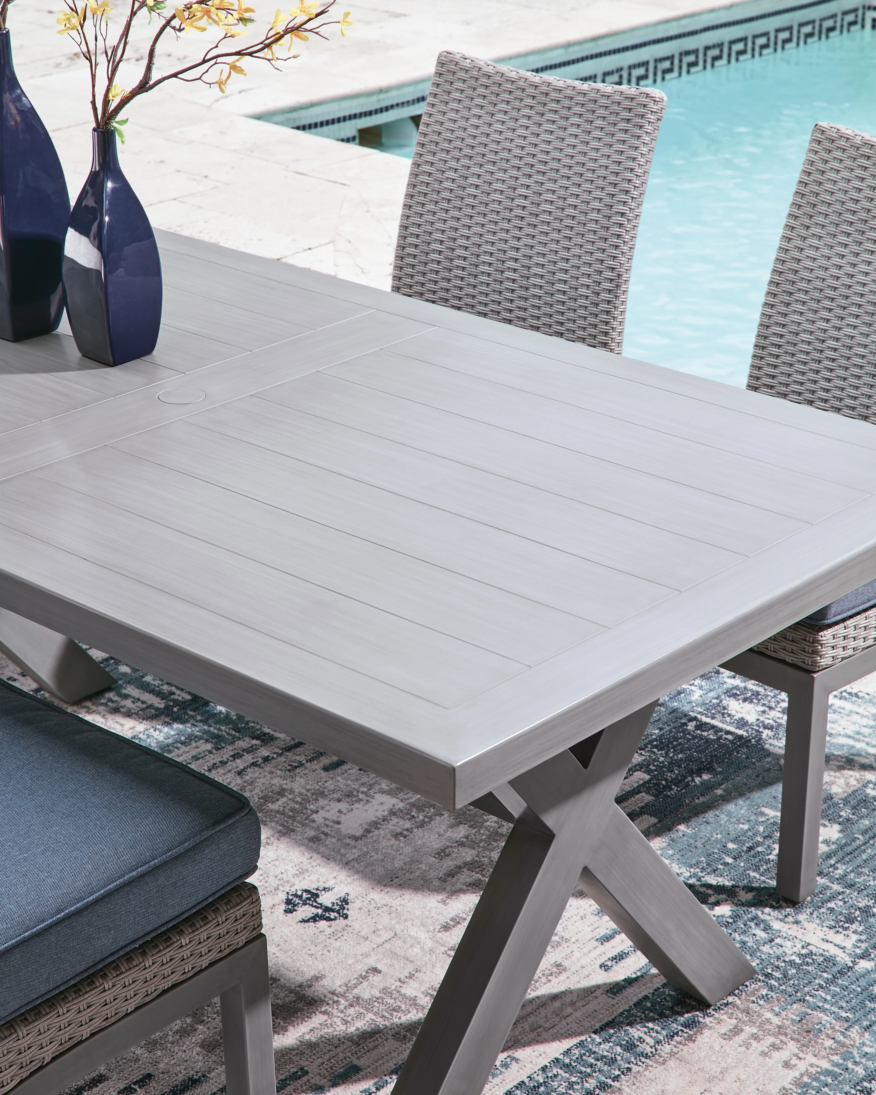 Half Gray Moon Beach Outdoor Dining Table and 6 Chairs - Image 3