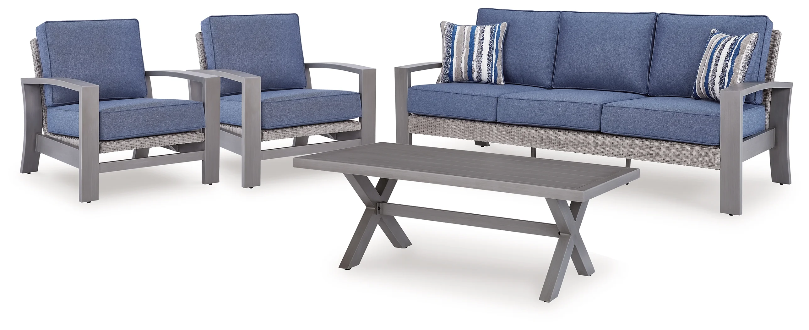 Half Blue/Gray Moon Beach Outdoor Sofa and 2 Chairs with Coffee Table - Image 2