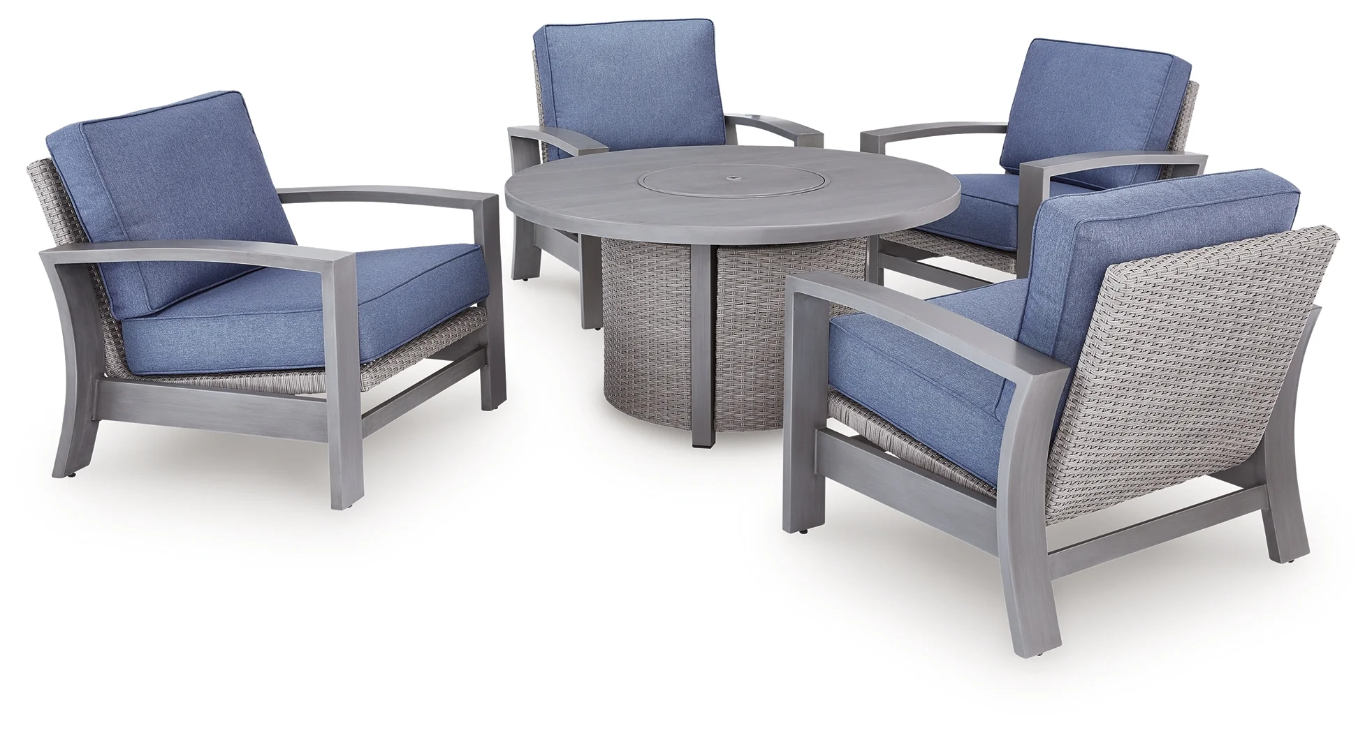 Half Gray Moon Beach Outdoor Fire Pit Table and 4 Chairs - Image 3