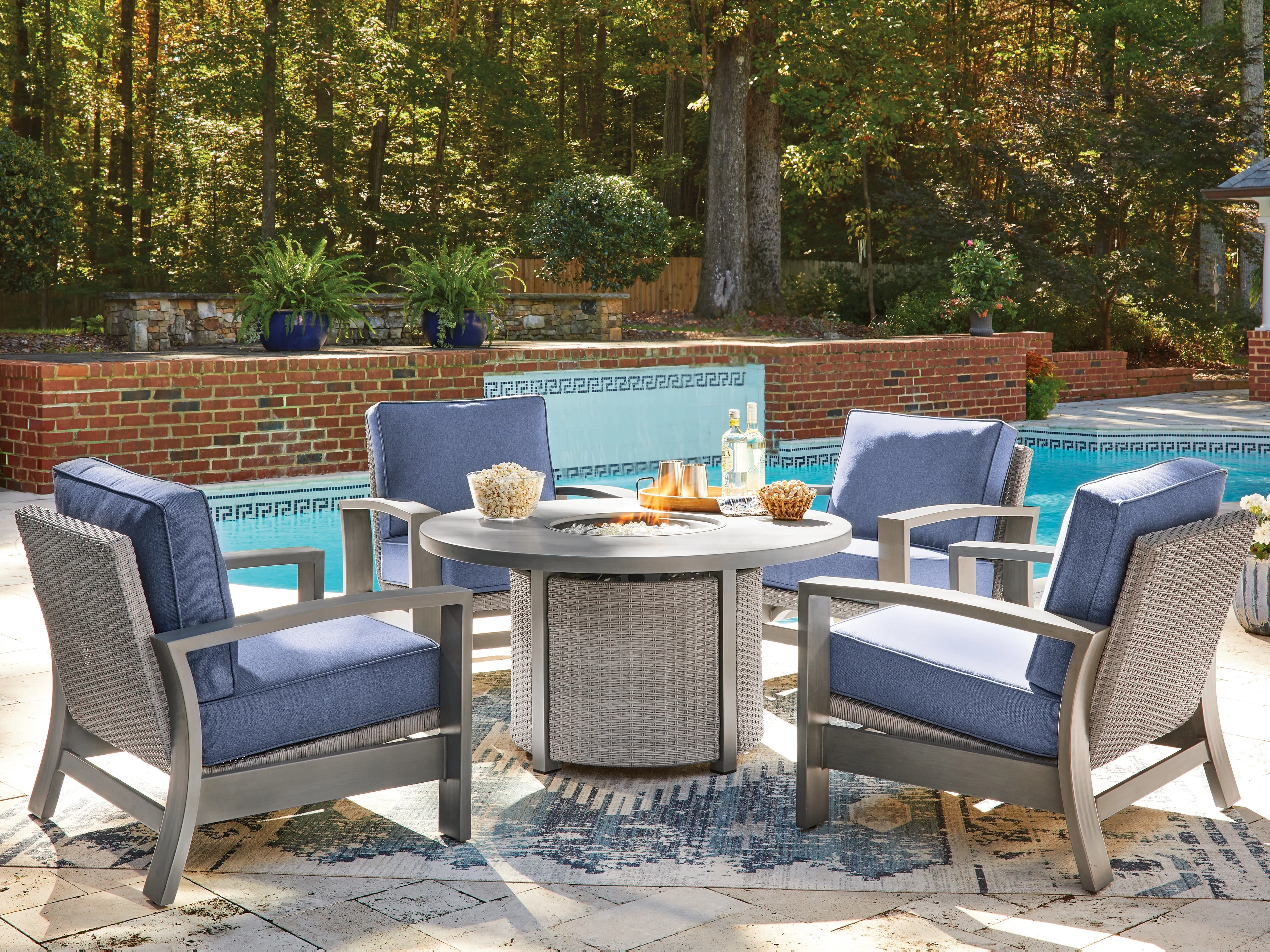 Half Gray Moon Beach Outdoor Fire Pit Table and 4 Chairs - Image 2