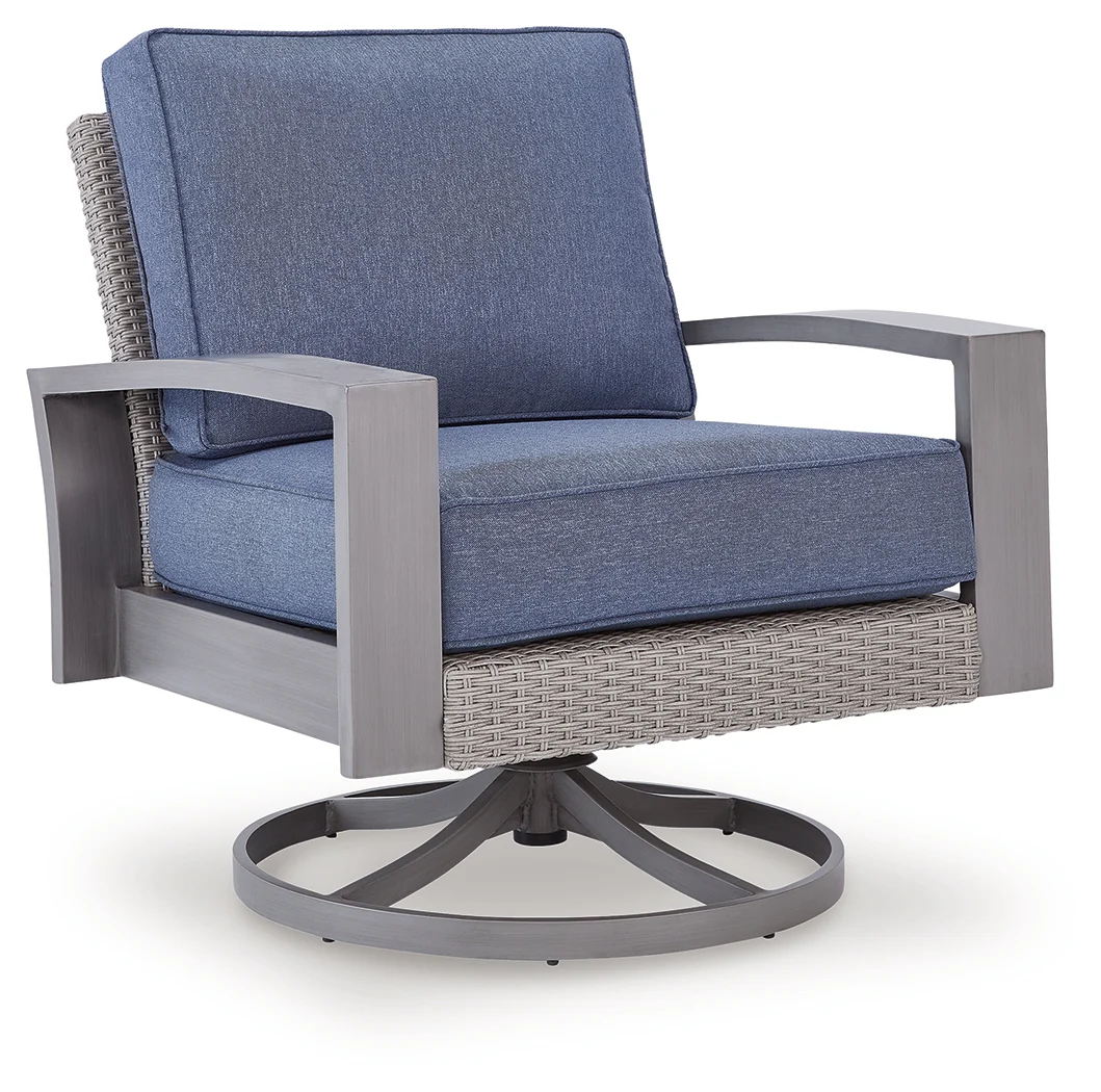 Half Moon Beach Blue/Gray Outdoor Swivel Lounge Chair with Cushion - Image 2