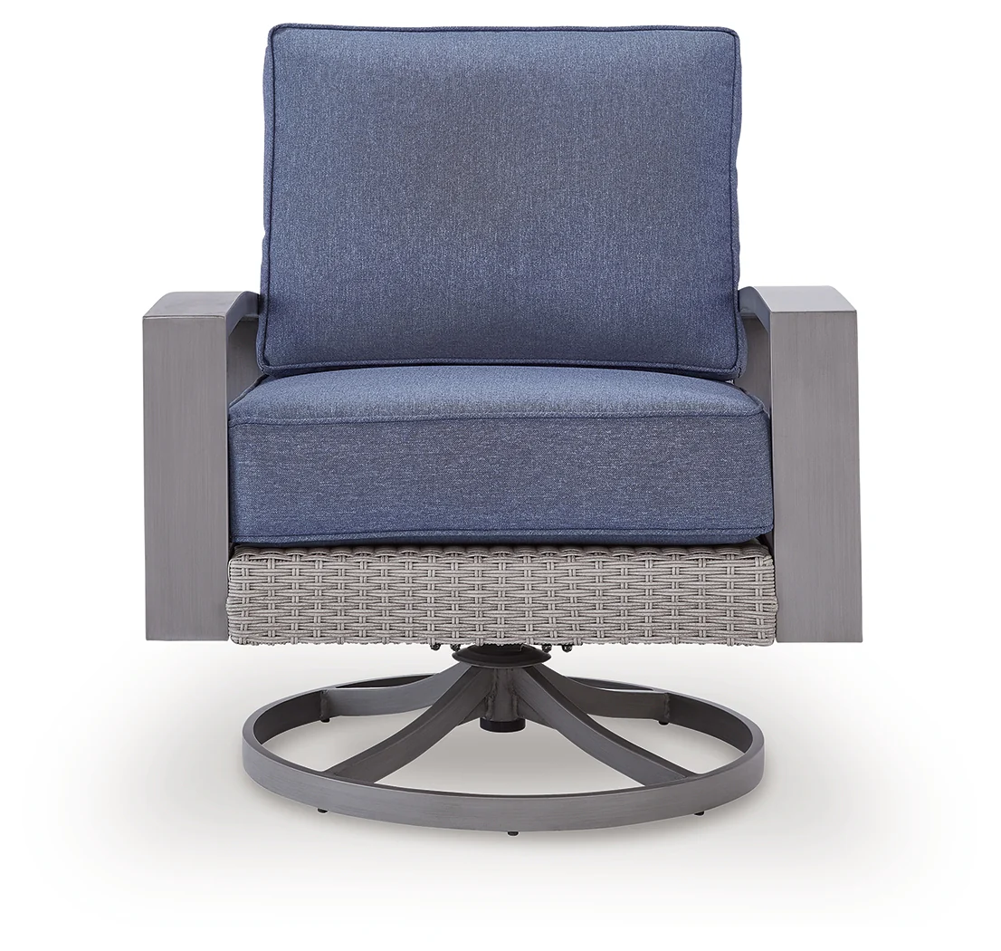 Half Moon Beach Blue/Gray Outdoor Swivel Lounge Chair with Cushion - Image 3