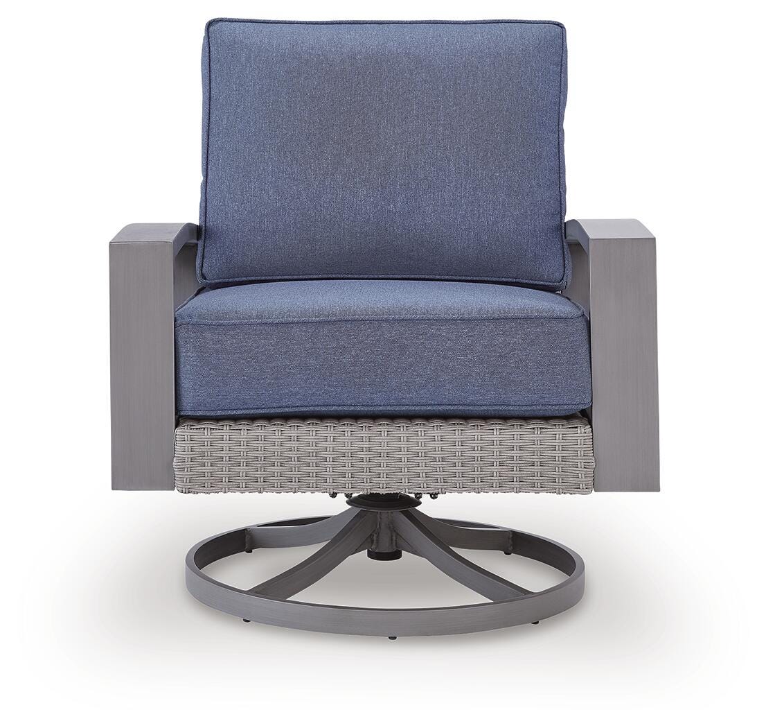 Half Blue/Gray Moon Beach Outdoor Sofa with 2 Lounge Chairs - Image 3