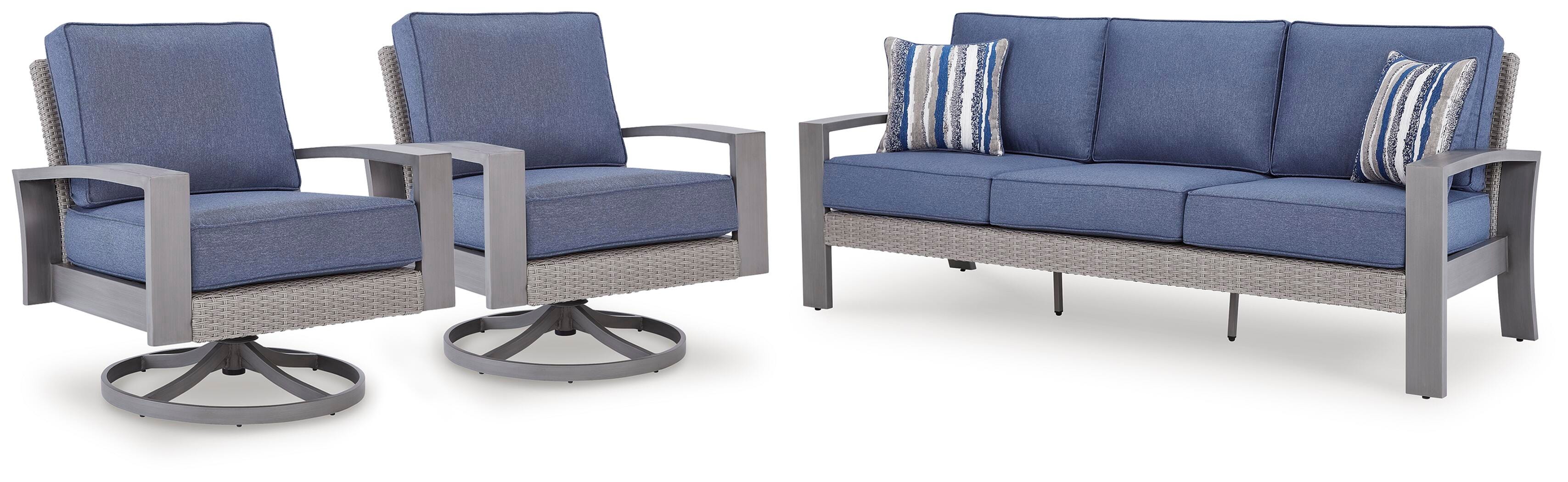 Half Blue/Gray Moon Beach Outdoor Sofa with 2 Lounge Chairs - Image 2