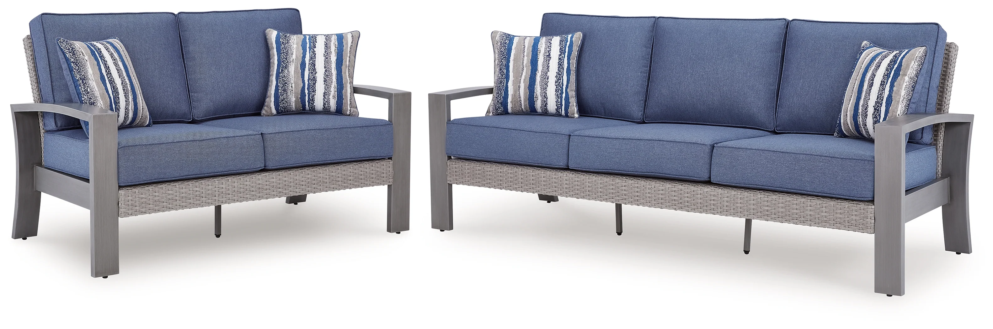 Half Blue/Gray Moon Beach Outdoor Sofa and Loveseat - Image 2
