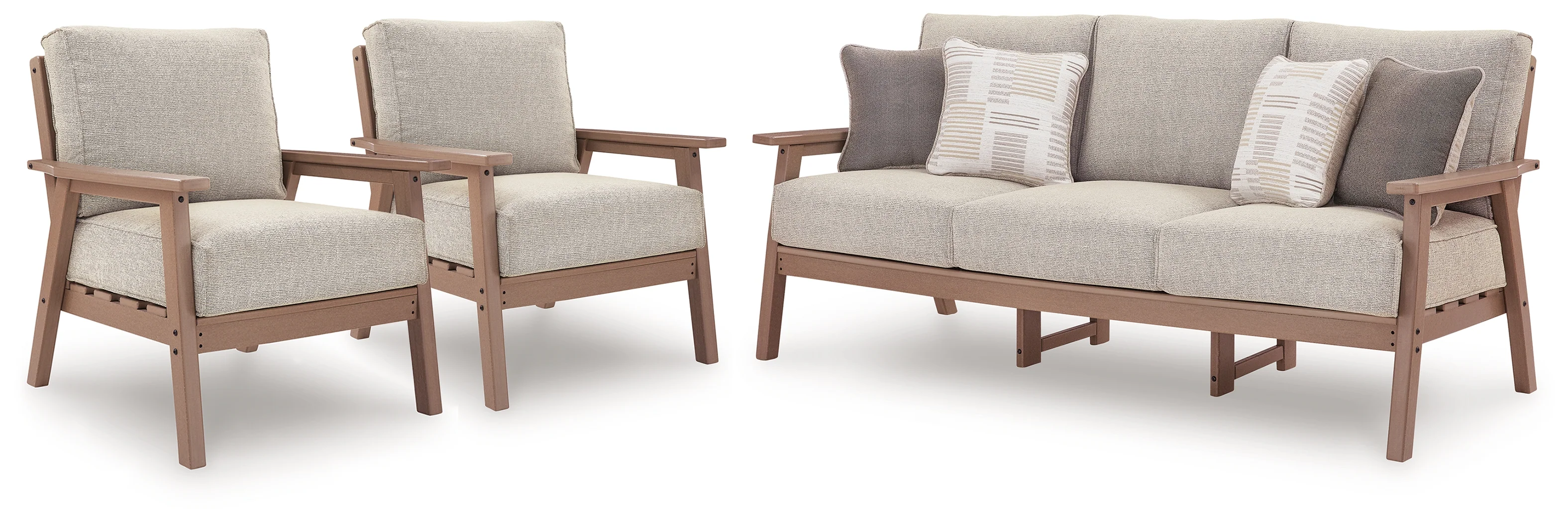 Grover Driftwood Beach Outdoor Sofa with 2 Lounge Chairs - Image 2