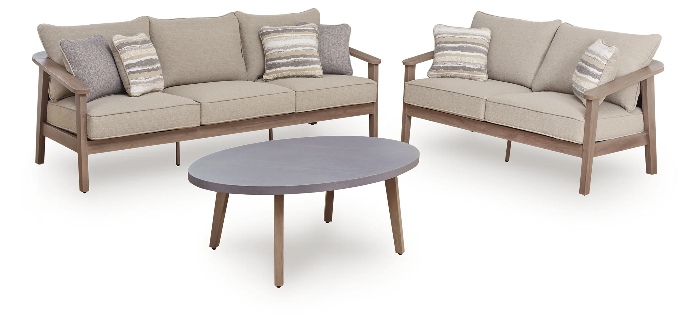 Harmony Natural/Gray Headlands Outdoor Sofa and Loveseat with Coffee Table - Image 2