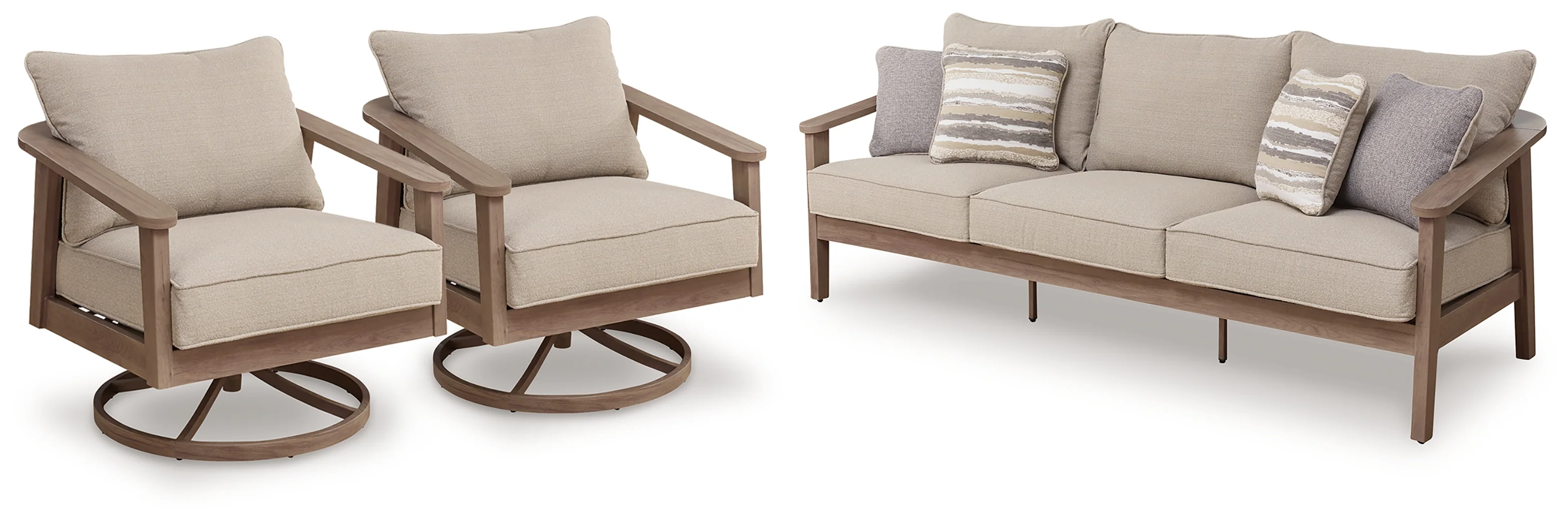 Harmony Natural/Gray Headlands Outdoor Sofa with 2 Lounge Chairs - Image 2