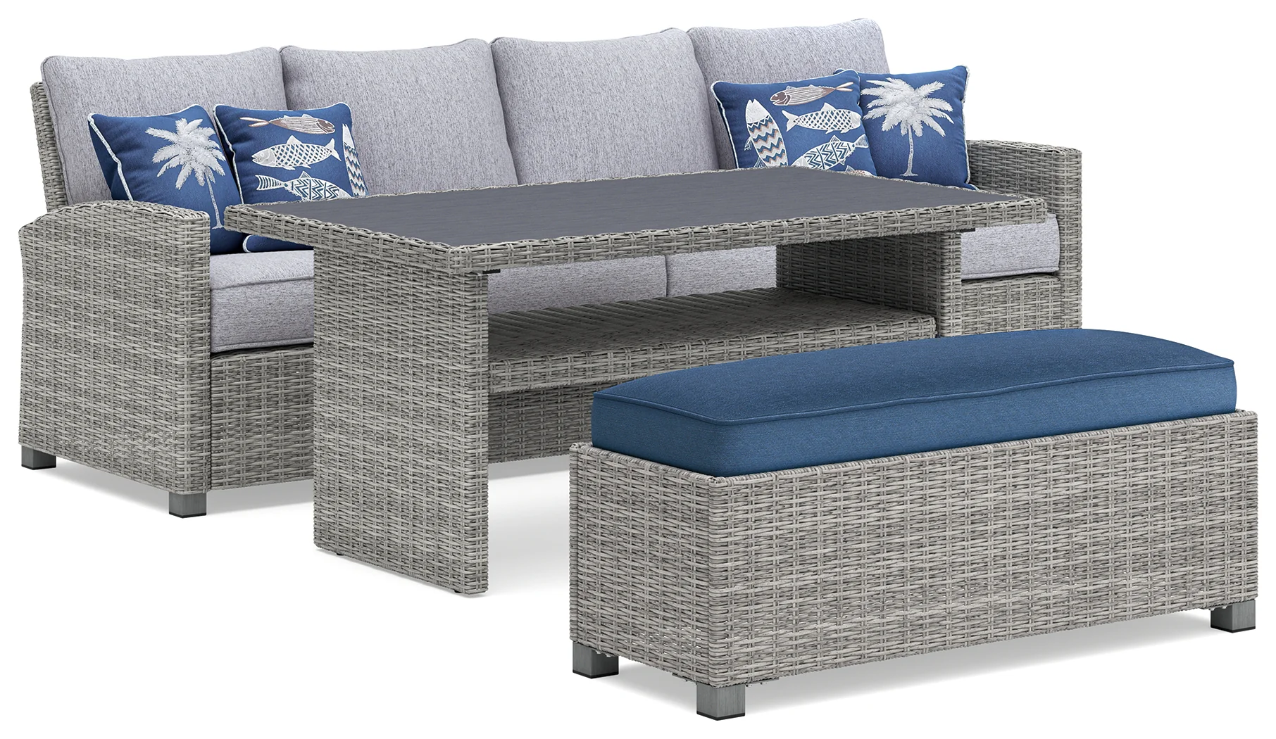 Naples Light Gray Beach 2-Piece Outdoor Sectional with Multi-use Table and Bench - Image 2