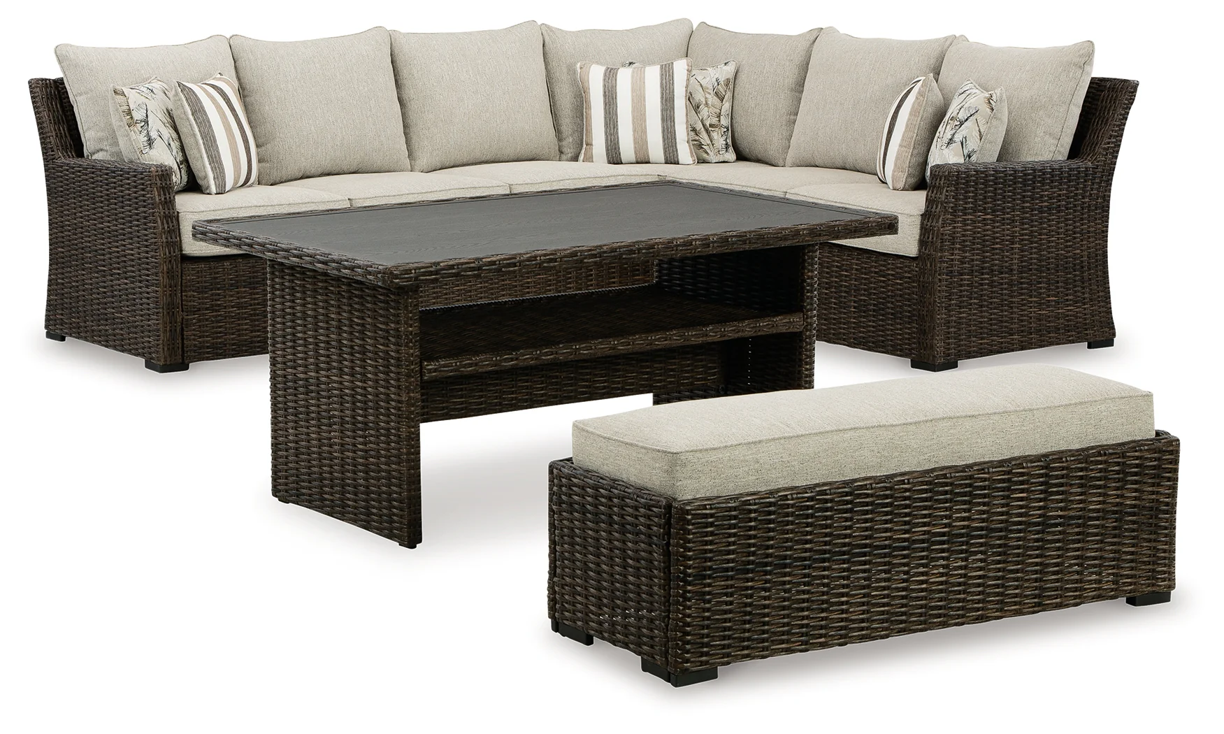 Brook Brown Ranch Outdoor Sectional Set with Coffee Table - Image 2
