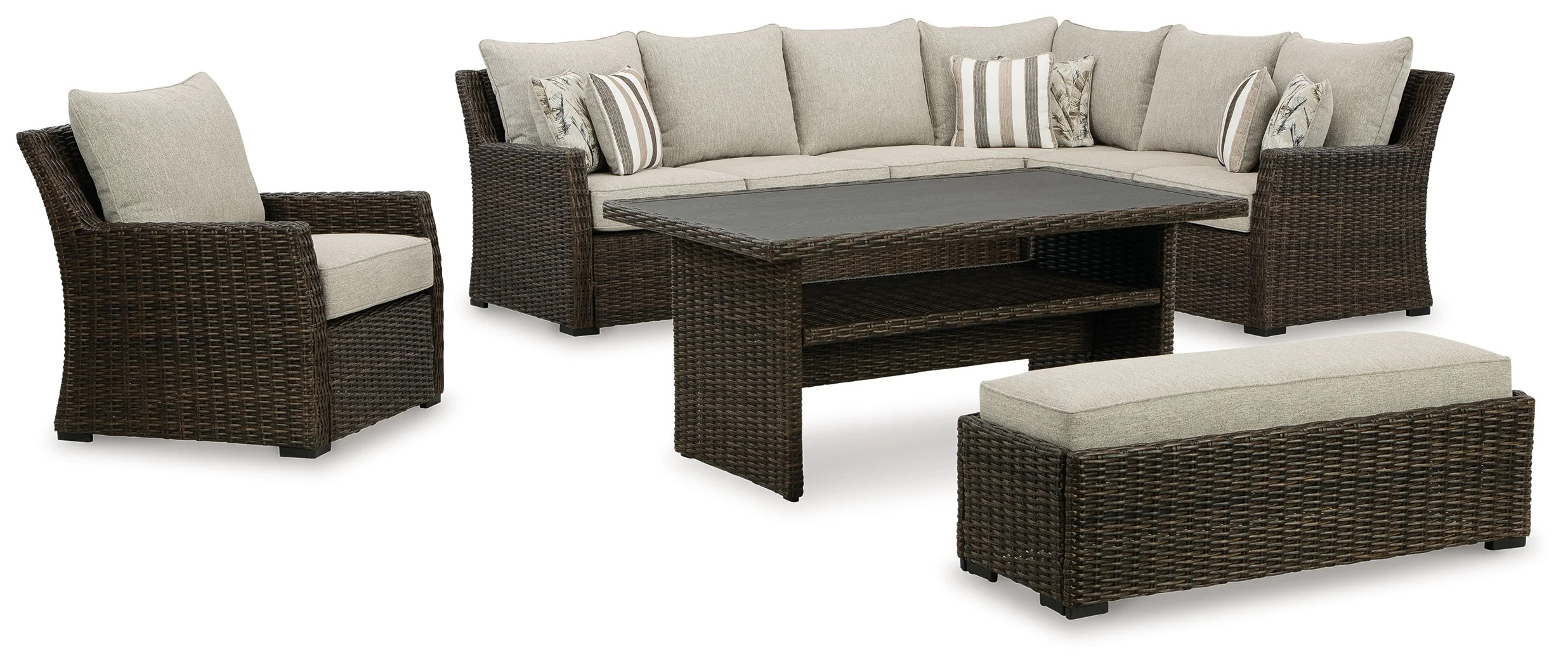 Brook Brown Ranch Outdoor Sectional Set with Lounge Chair and Coffee Table - Image 3