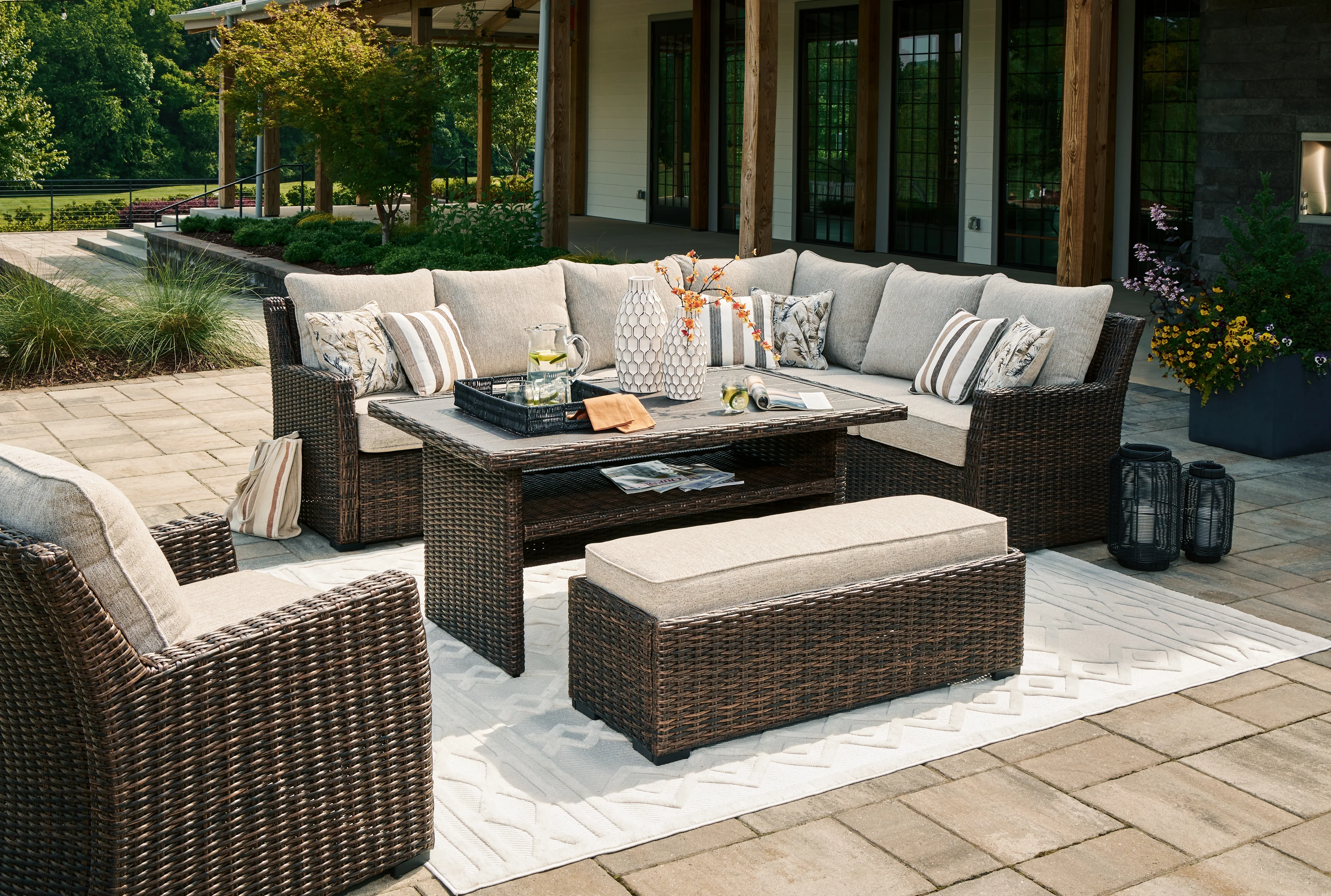 Brook Brown Ranch Outdoor Sectional Set with Lounge Chair and Coffee Table - Image 2