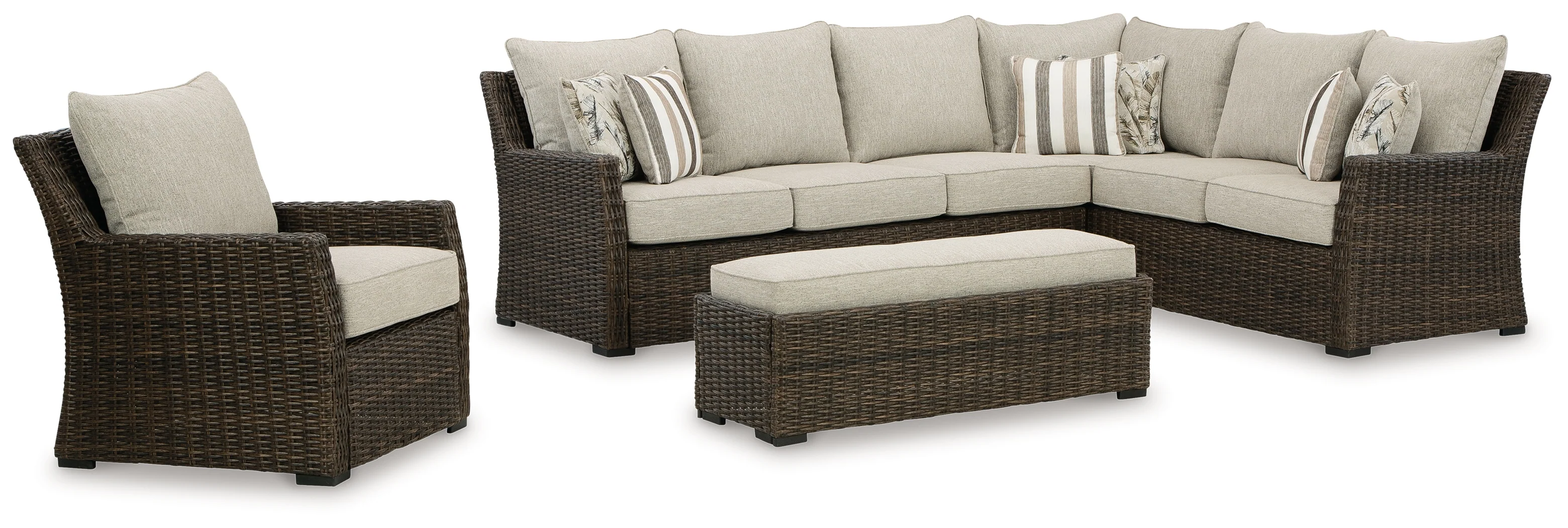 Brook Brown Ranch 3-Piece Outdoor Sectional with Chair - Image 2