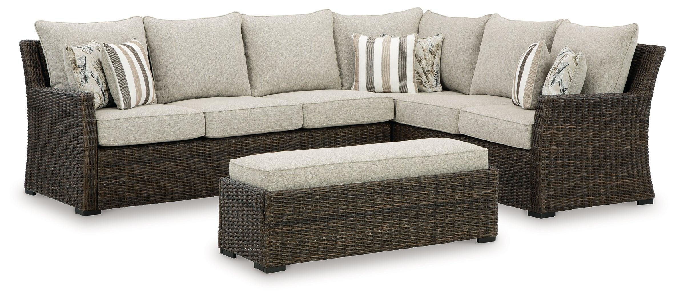 Brook Ranch Brown Outdoor Sofa Sectional Bench With Cushion (Set of 3) - Image 2