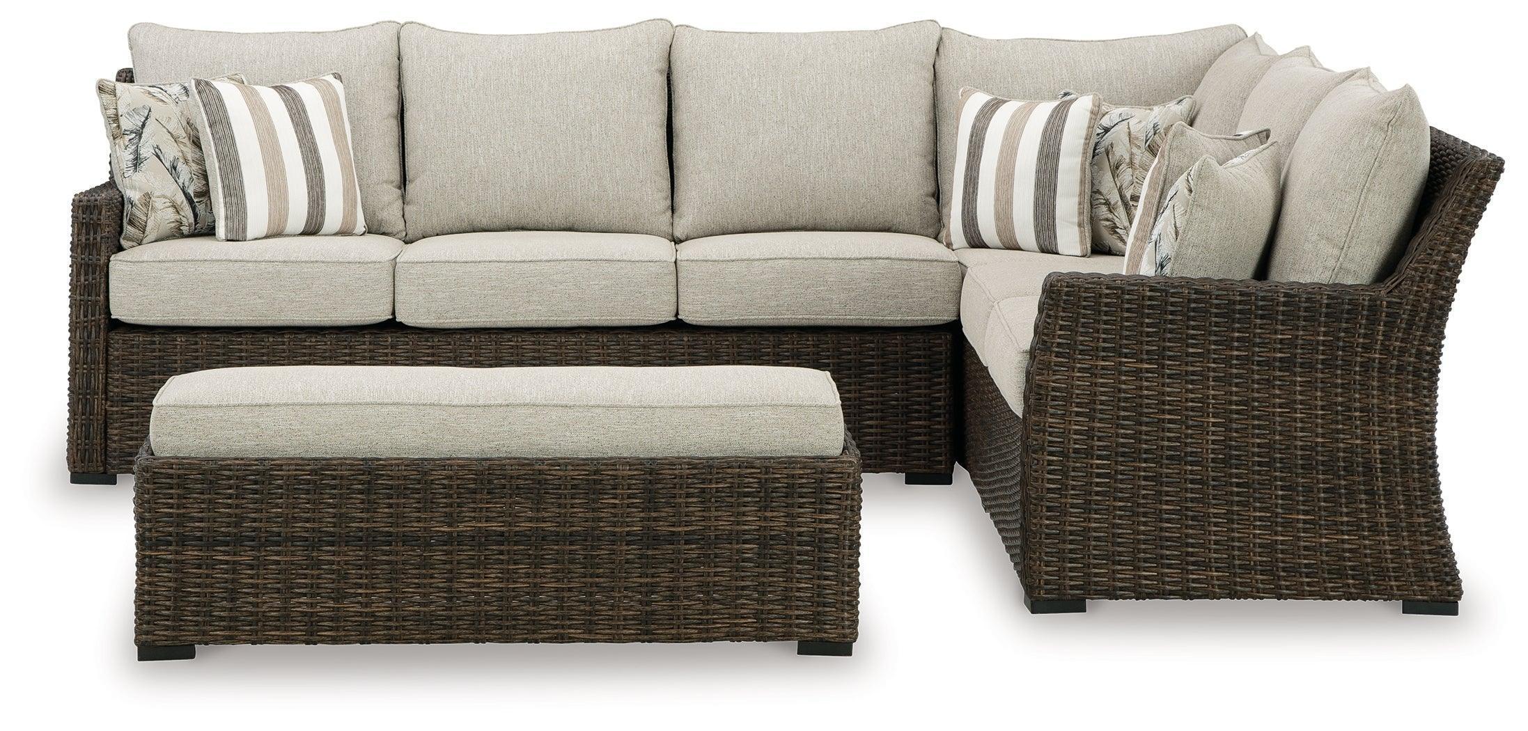 Brook Ranch Brown Outdoor Sofa Sectional Bench With Cushion (Set of 3) - Image 3