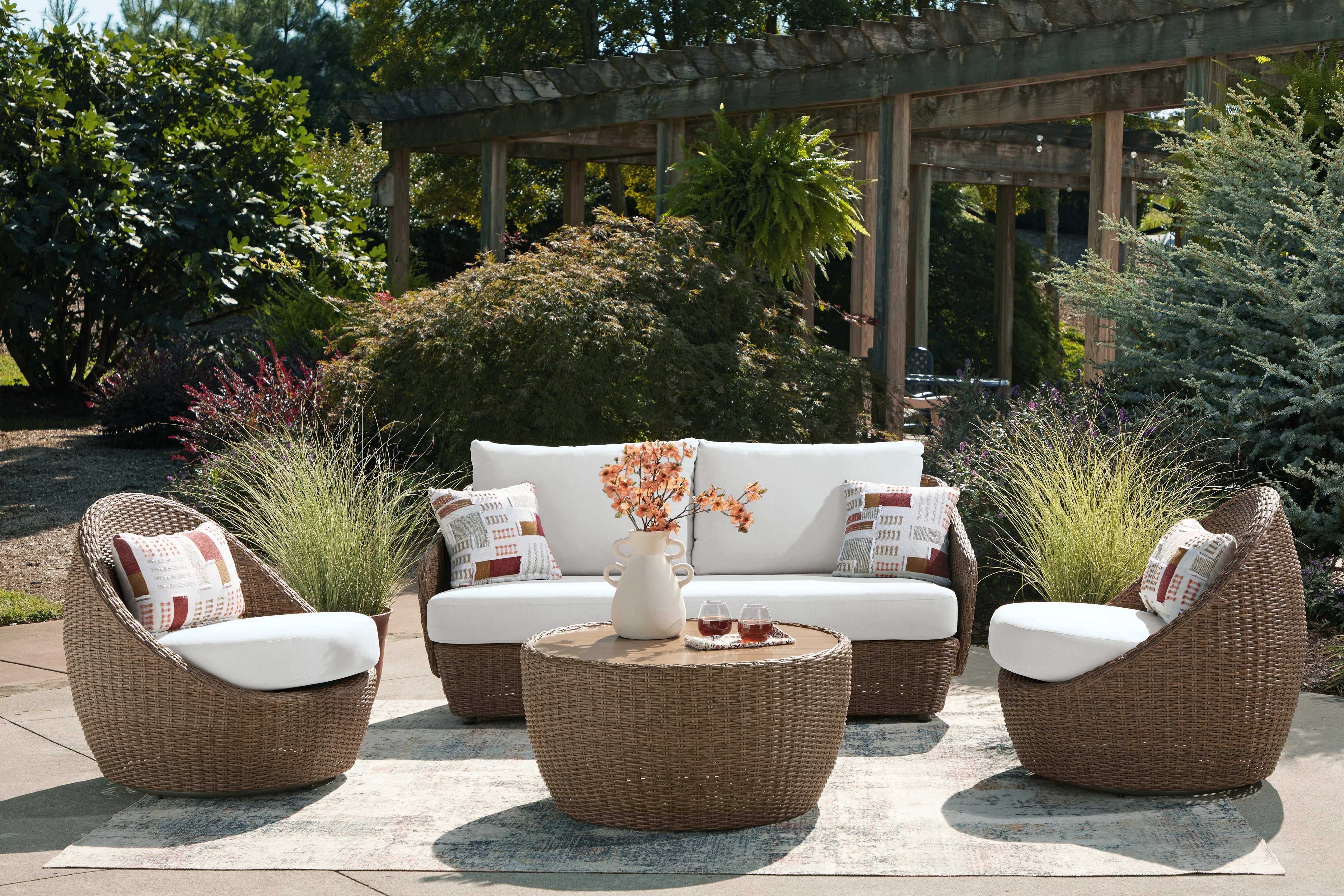 Double Beige Point Outdoor Sofa, Loveseat and 2 Lounge Chairs with Coffee Table - Image 2