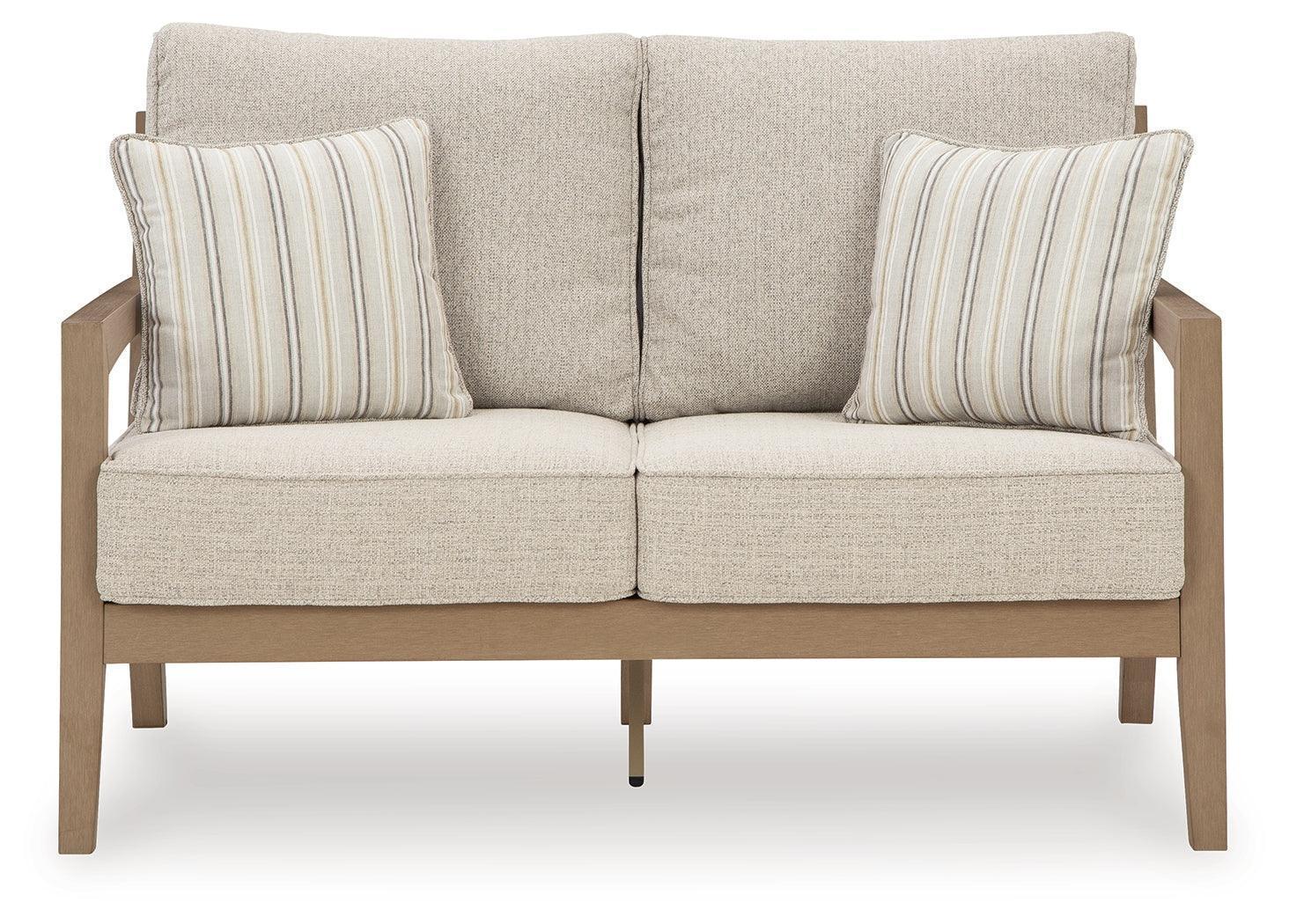 Hallow Creek Driftwood Outdoor Loveseat With Cushion - Image 3