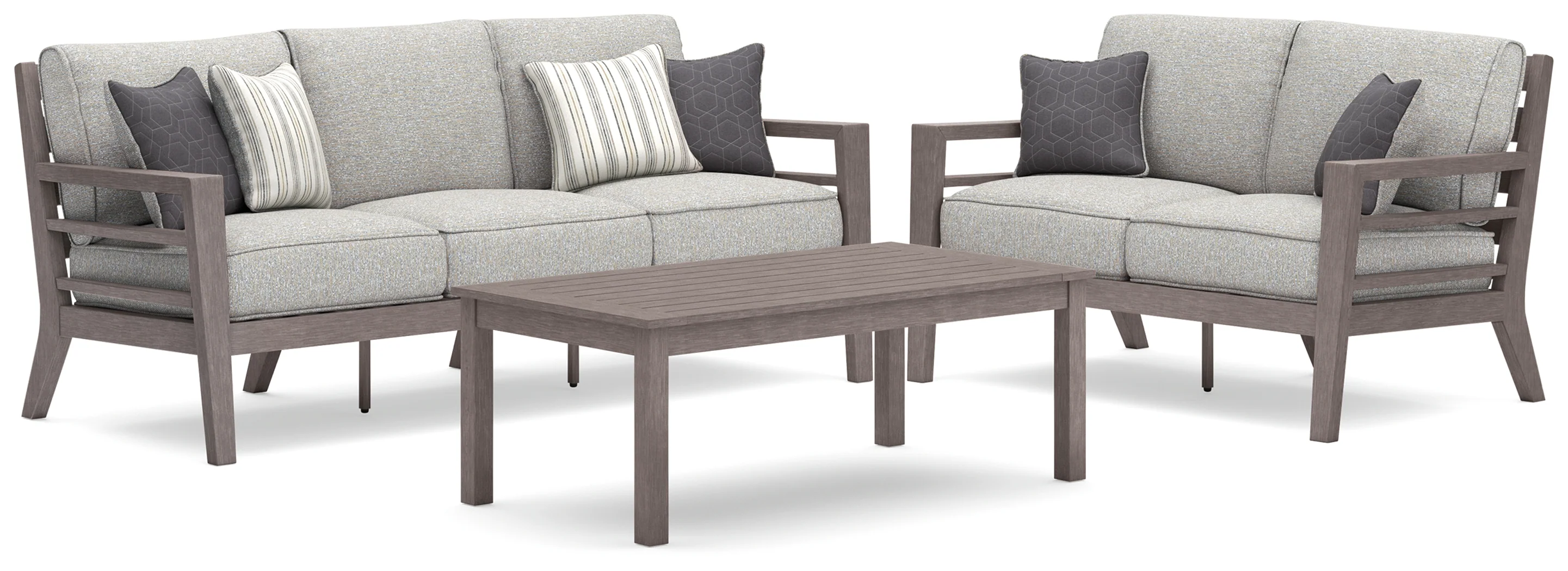 Hillside Gray/Brown Barn Outdoor Sofa and Loveseat with Coffee Table - Image 2