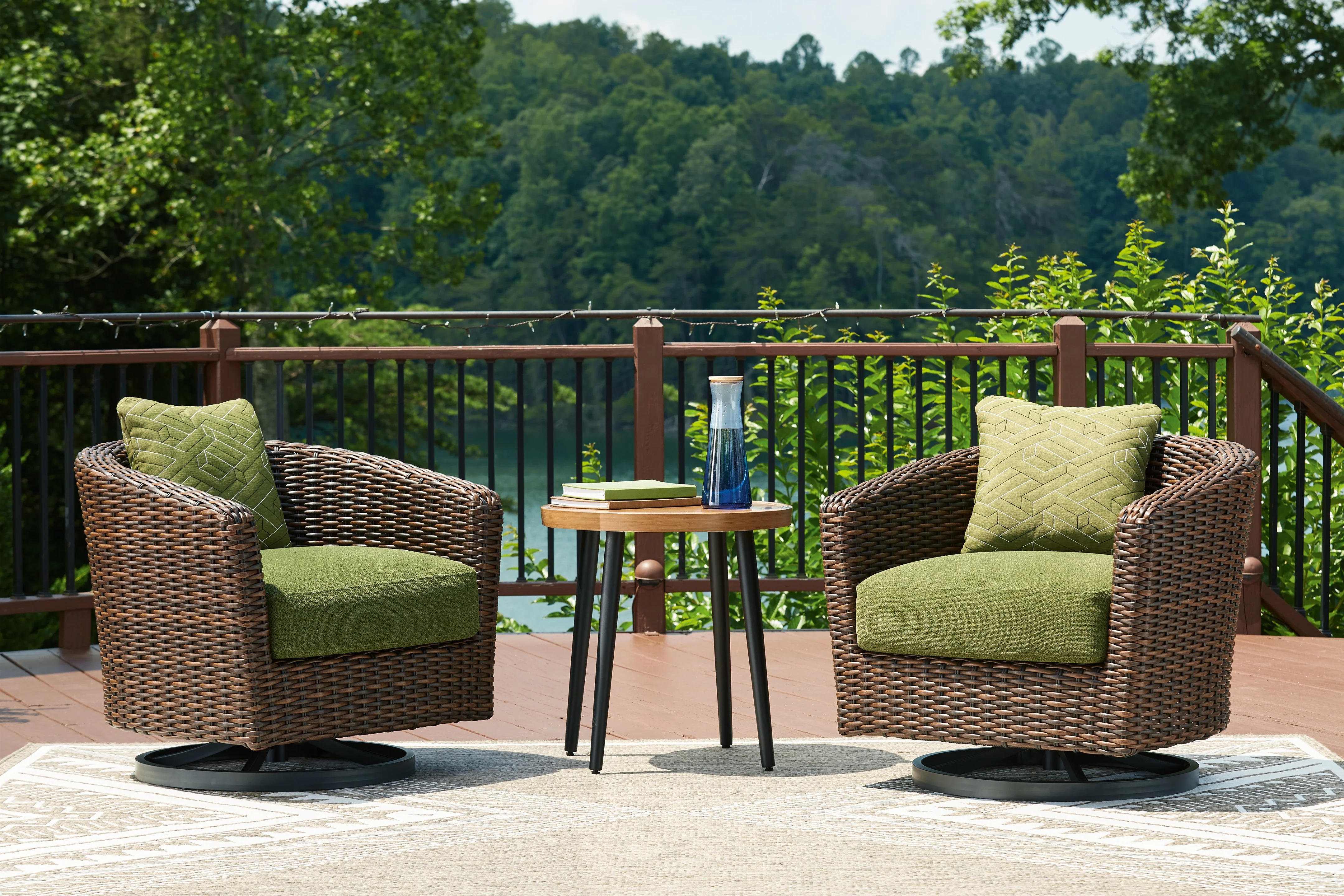 Horizon Brown/Green Hall 2 Lounge Chairs with End Table - Image 2