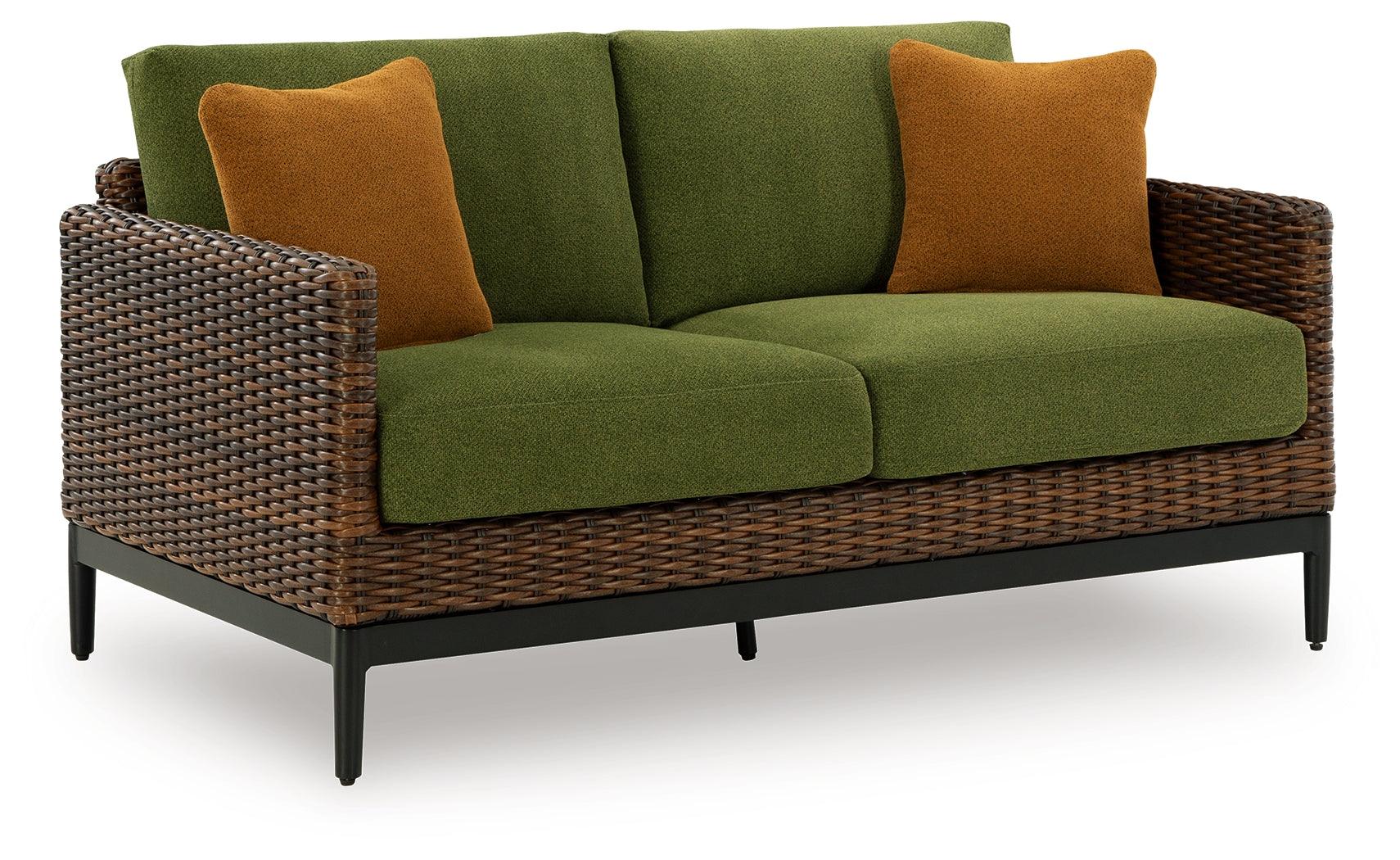 Horizon Hall Brown/Green Outdoor Loveseat with Cushion - Image 2