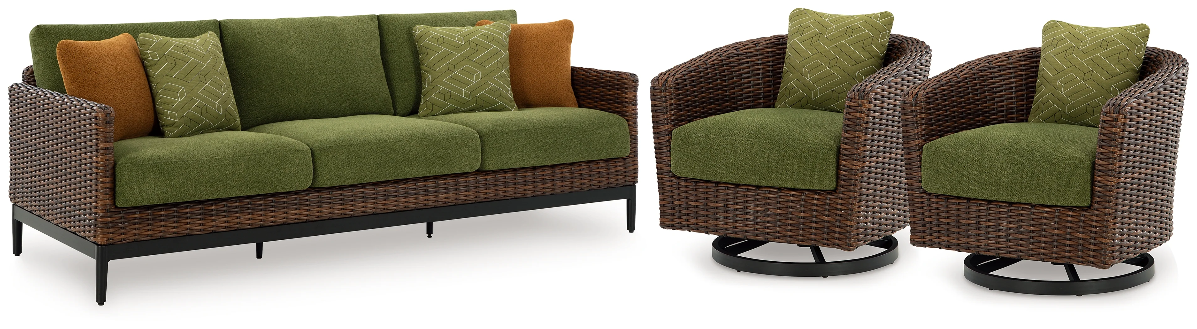 Horizon Brown/Green Hall Outdoor Sofa with 2 Lounge Chairs - Image 2