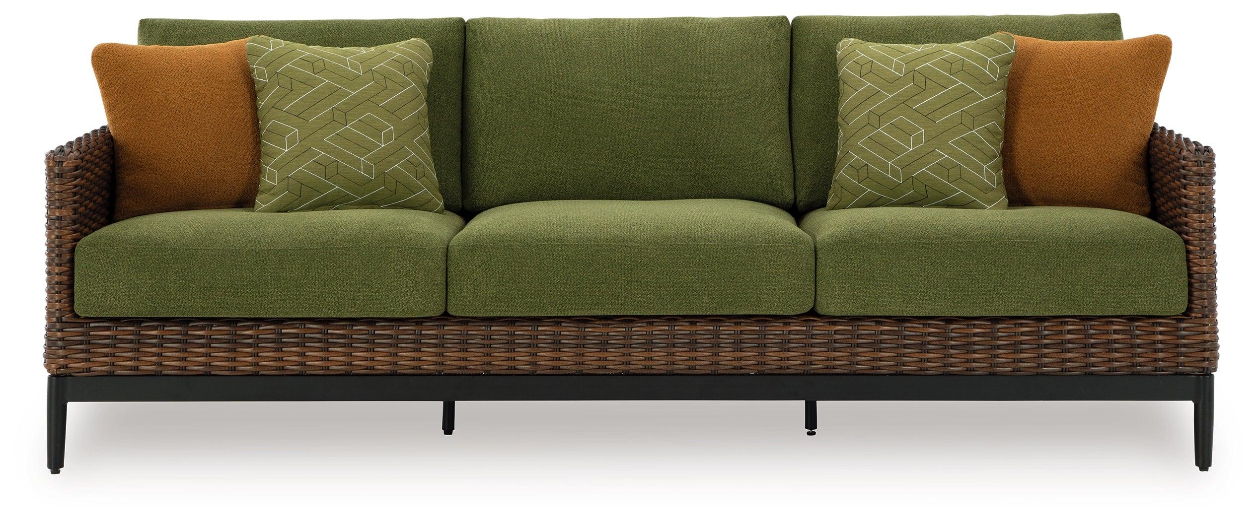 Horizon Hall Brown/Green Outdoor Sofa with Cushion - Image 3