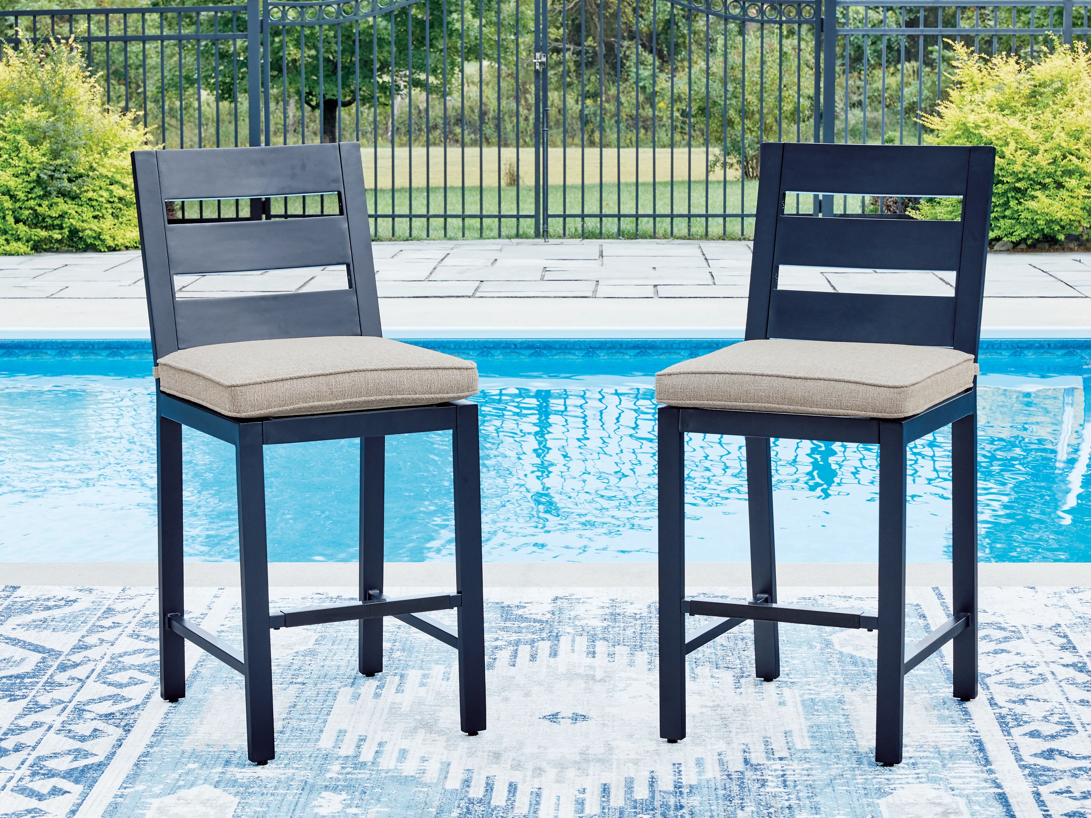 East Beach Navy Blue Outdoor Counter Height Bar Stool (Set of 2) - Image 3