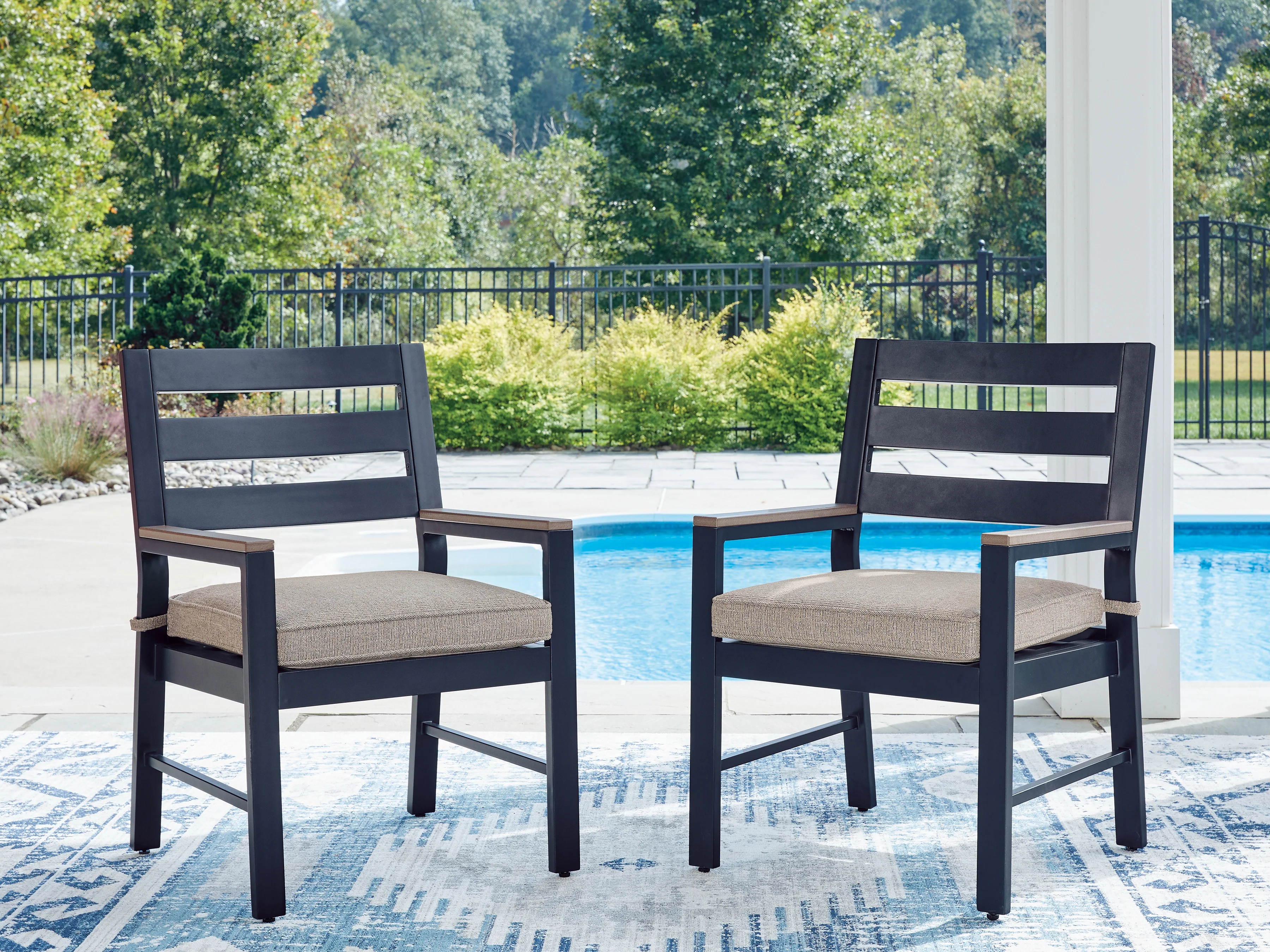 East Beach Navy Blue/Driftwood Outdoor Arm Chair with Cushion (Set of 2) - Image 3