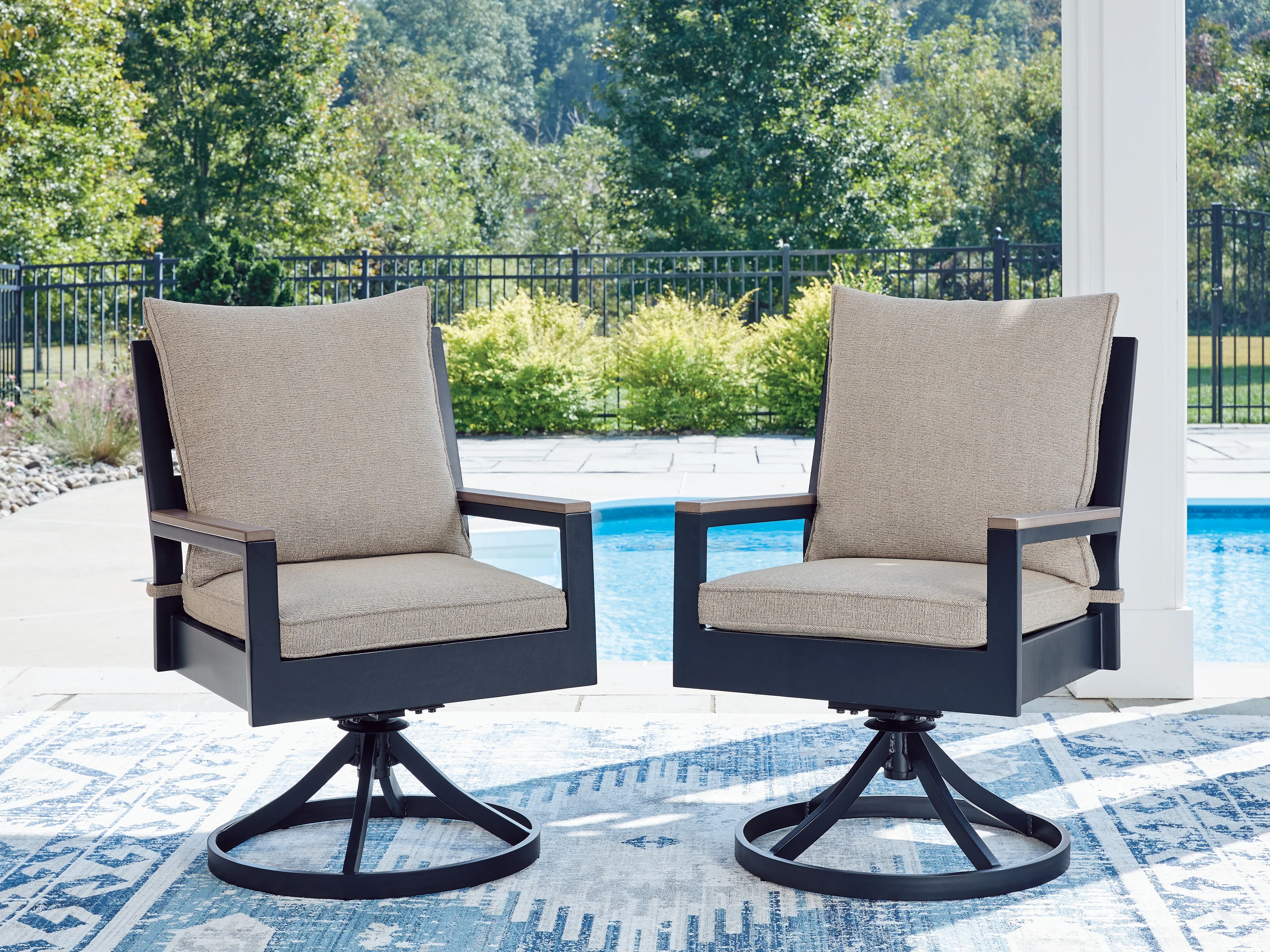 East Beach Navy Blue/Driftwood Outdoor Swivel Chair with Cushion (Set of 2) - Image 3