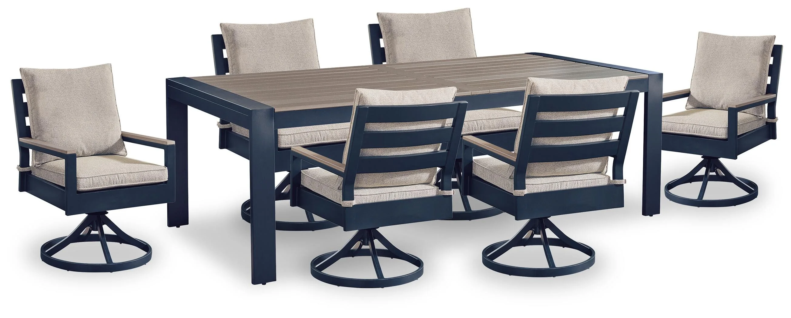 East Navy Blue/Driftwood Beach Outdoor Dining Table and 6 Chairs - Image 2