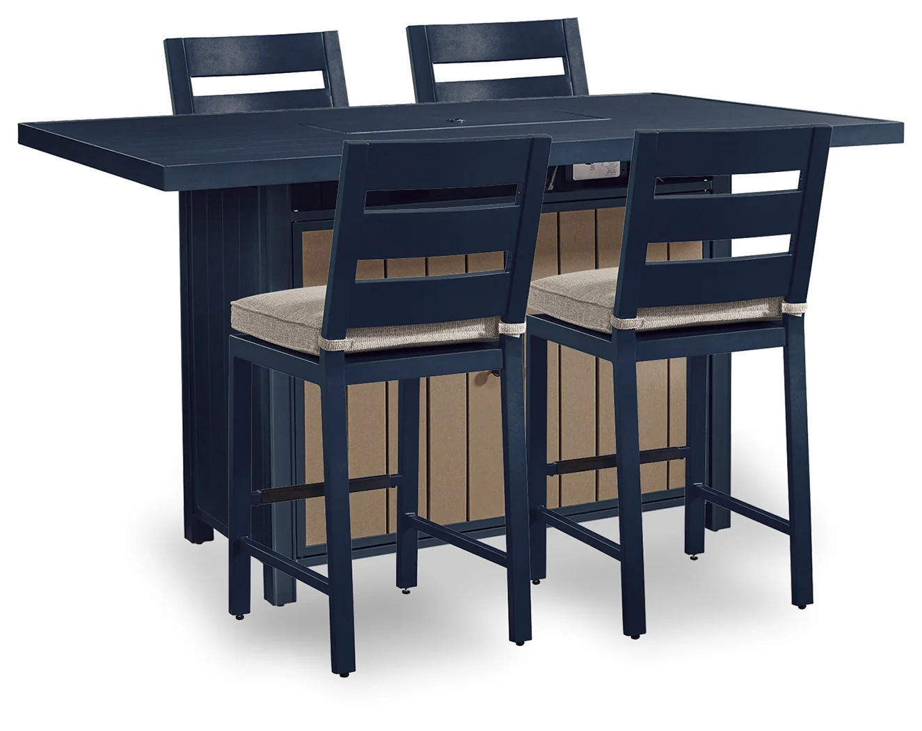 East Navy Blue/Driftwood Beach Outdoor Fire Pit Bar Table and 4 Barstools - Image 2