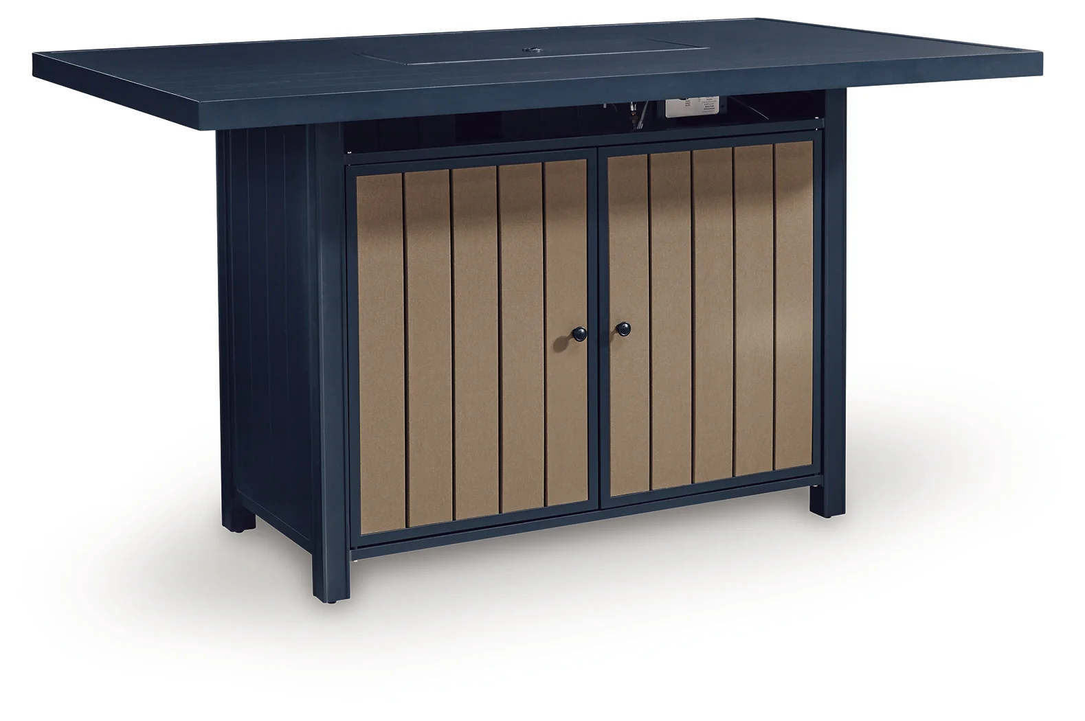 East Beach Navy Blue/Driftwood Outdoor Bar Table with Fire Pit - Image 2