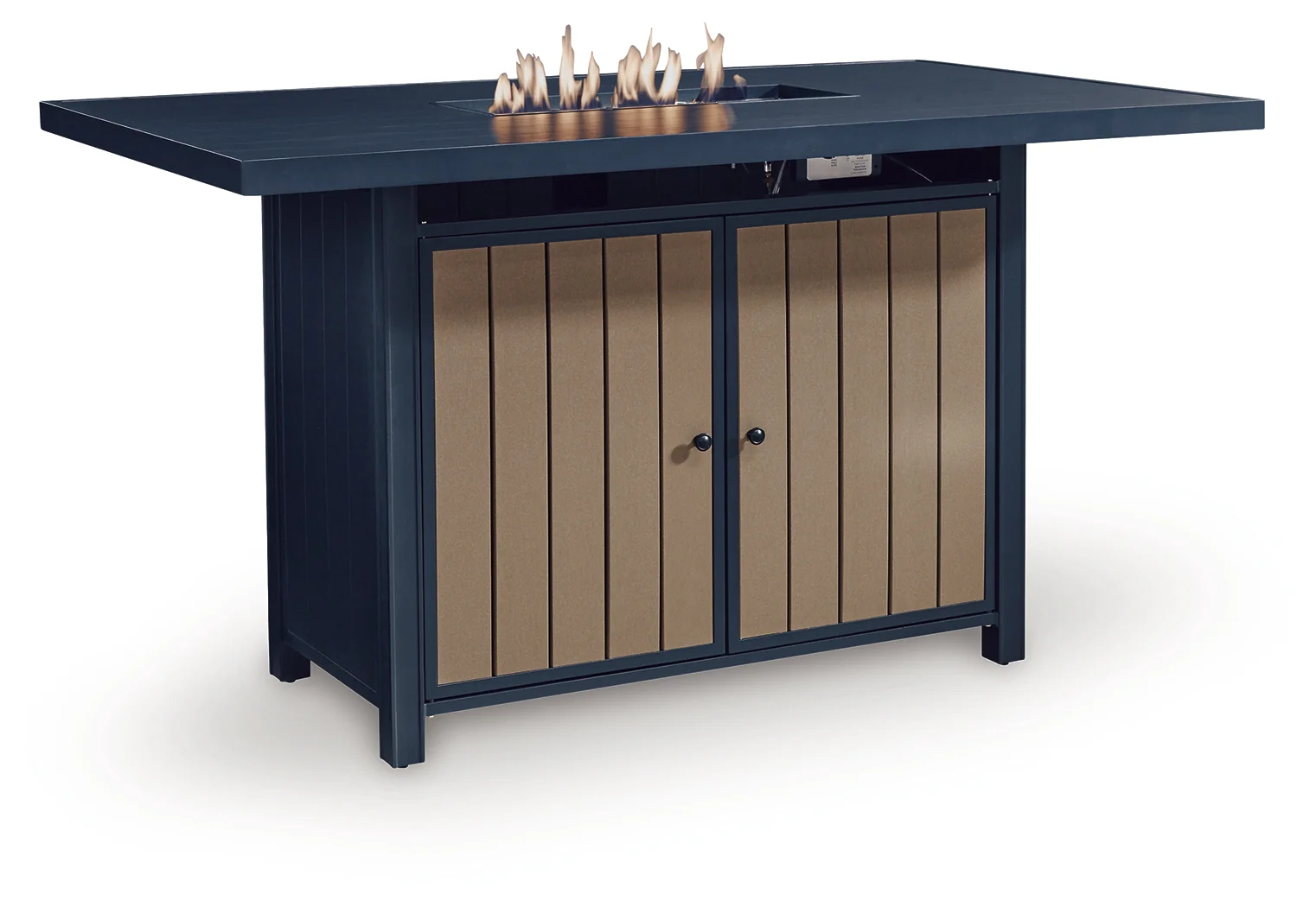 East Beach Navy Blue/Driftwood Outdoor Bar Table with Fire Pit - Image 3