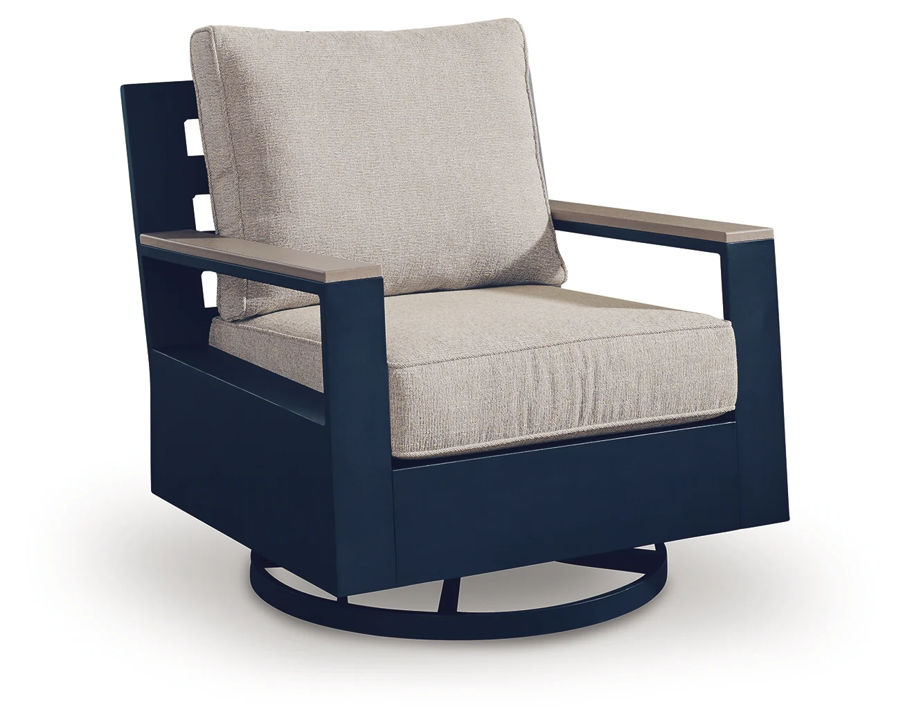 East Beach Navy Blue/Driftwood Outdoor Swivel Glider Chair with Cushion - Image 2