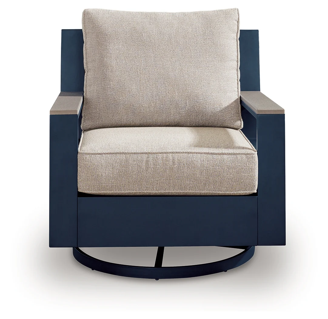 East Beach Navy Blue/Driftwood Outdoor Swivel Glider Chair with Cushion - Image 3