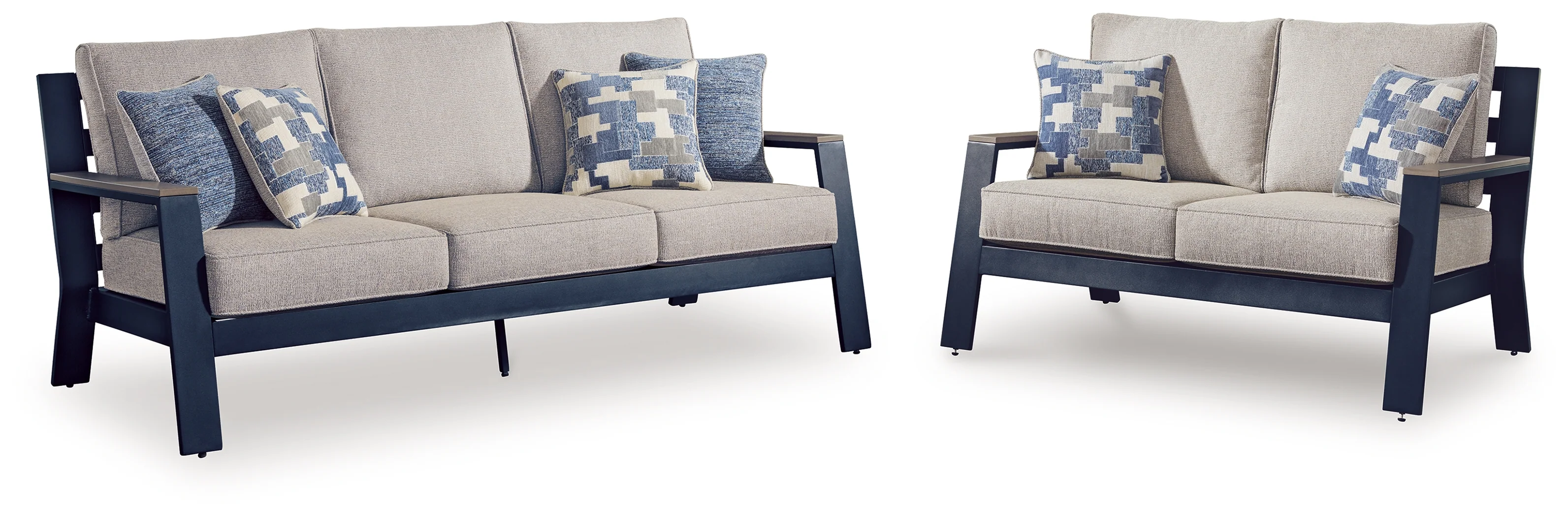 East Navy Blue/Driftwood Beach Outdoor Sofa and Loveseat - Image 2