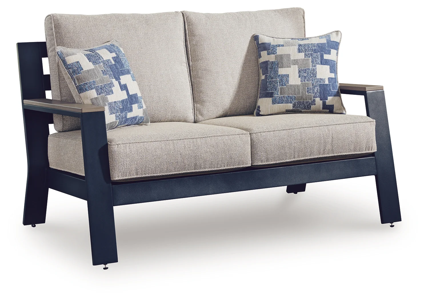 East Beach Navy Blue/Driftwood Outdoor Loveseat with Cushion - Image 2