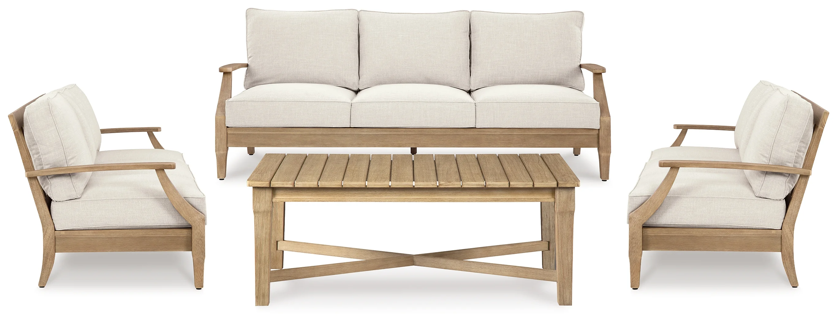 Carter Beige Hall Outdoor Sofa with 2 Lounge Chairs and Coffee Table - Image 2