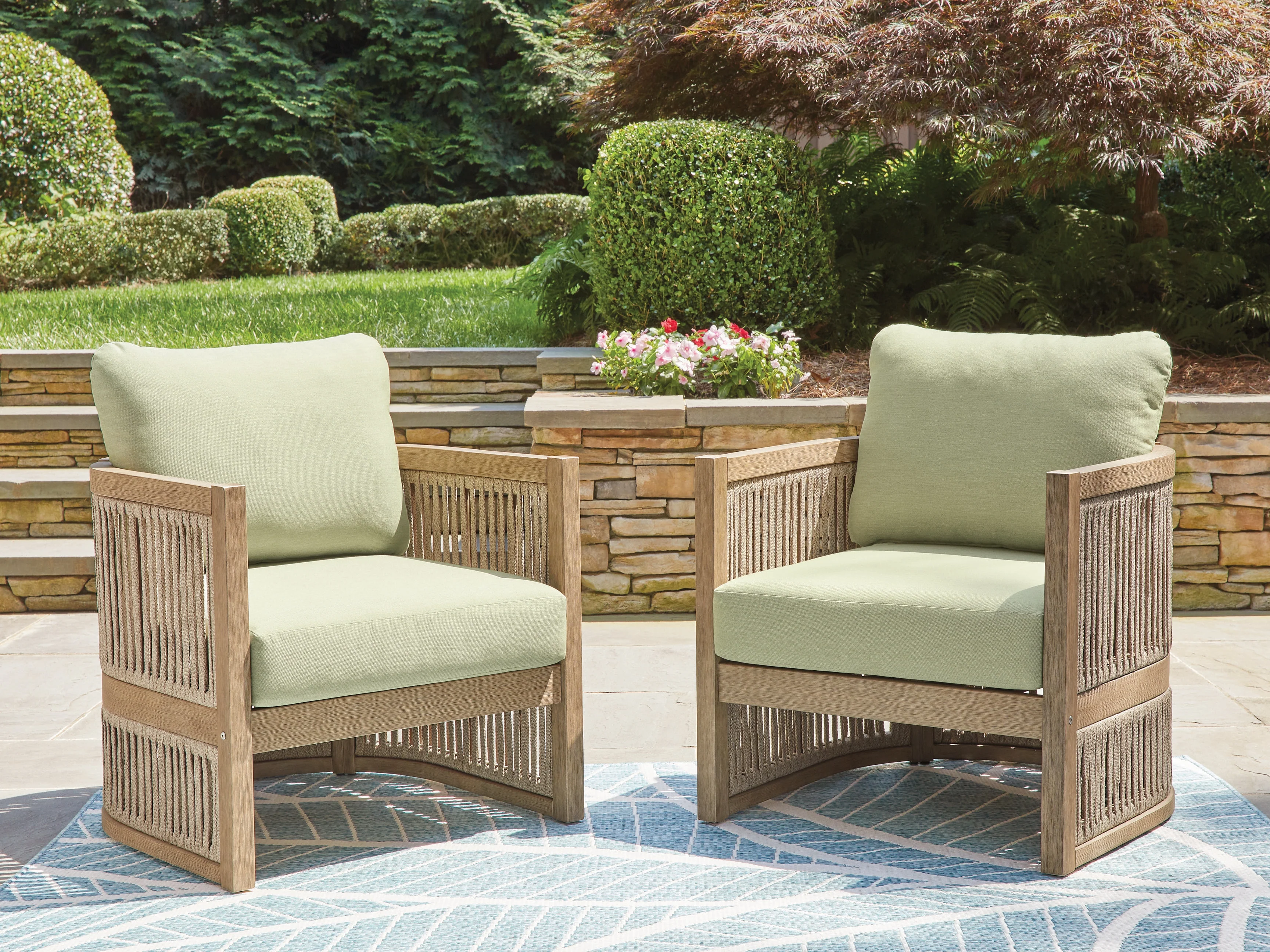 Serena Shores Beige/Green Outdoor Lounge Chair (Set of 2) - Image 3