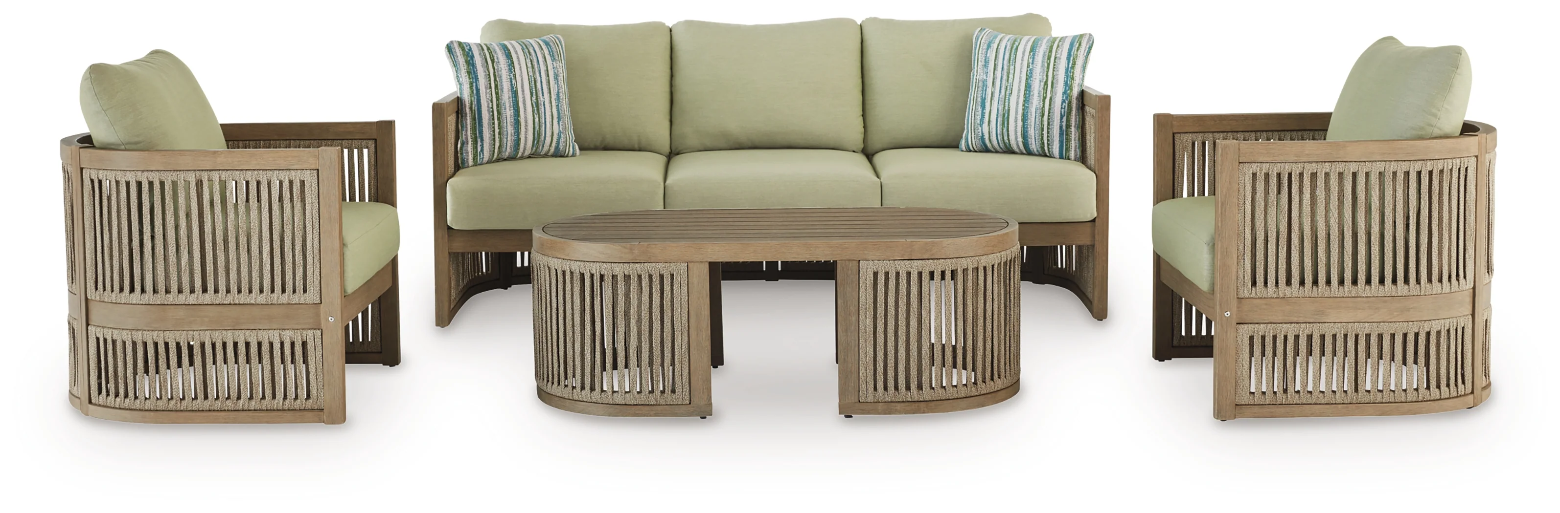 Serena Beige/Green Shores Outdoor Sofa and 2 Chairs with Coffee Table - Image 3
