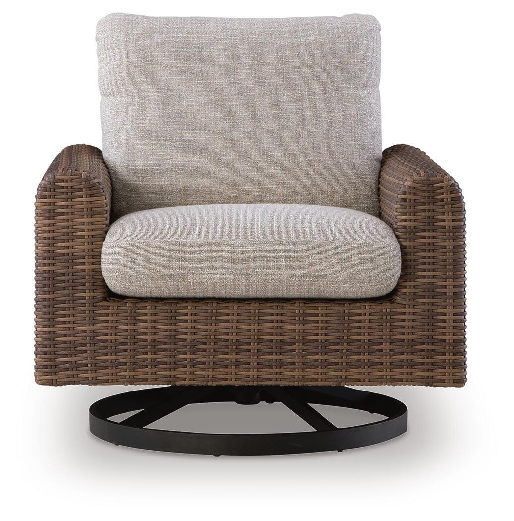 Dolan Creek Gray/Brown Outdoor Swivel Lounge Chair with Cushion - Image 3