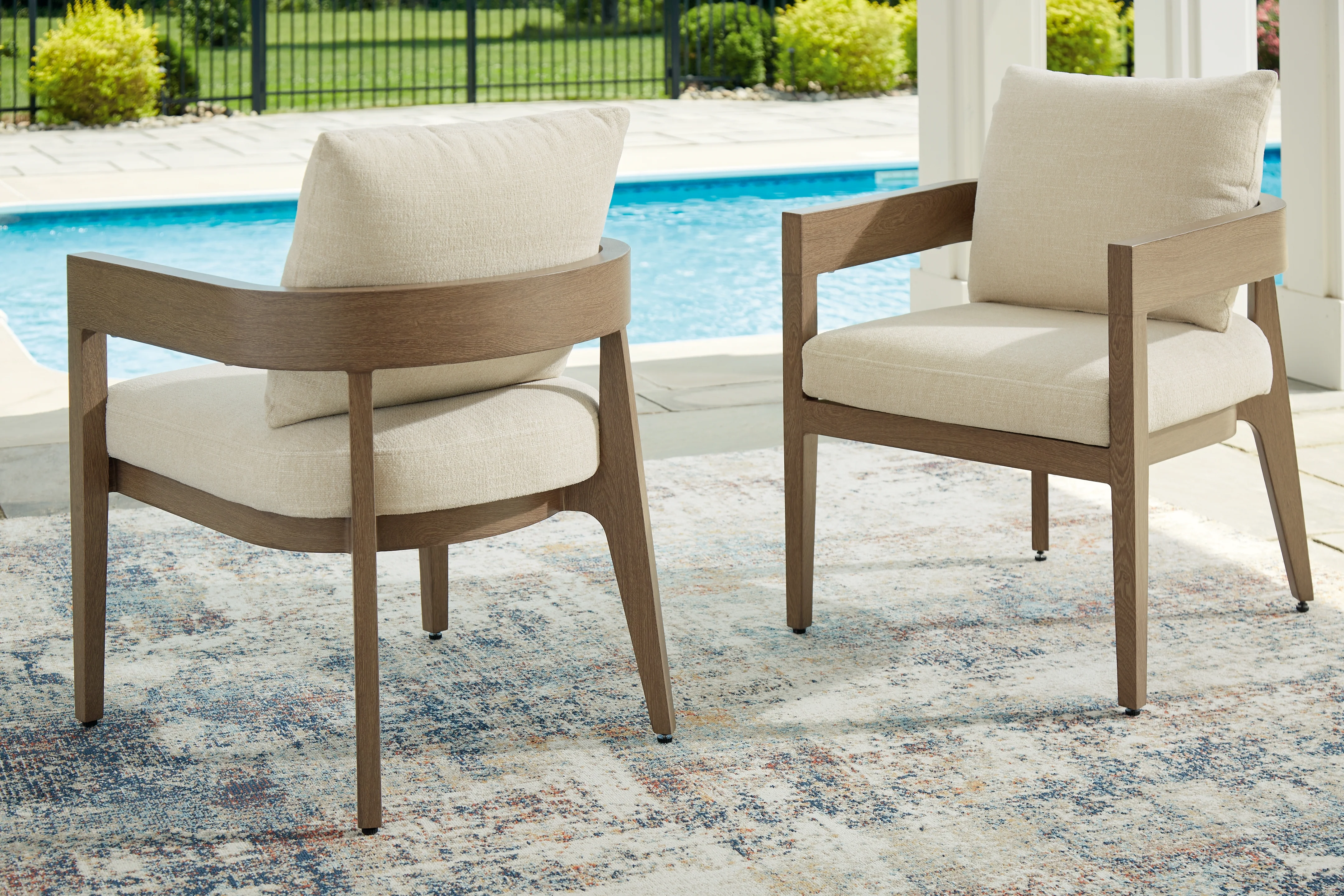 Serene Bay Dark Brown/White Outdoor Dining Arm Chair with Cushion (Set of 2) - Image 3