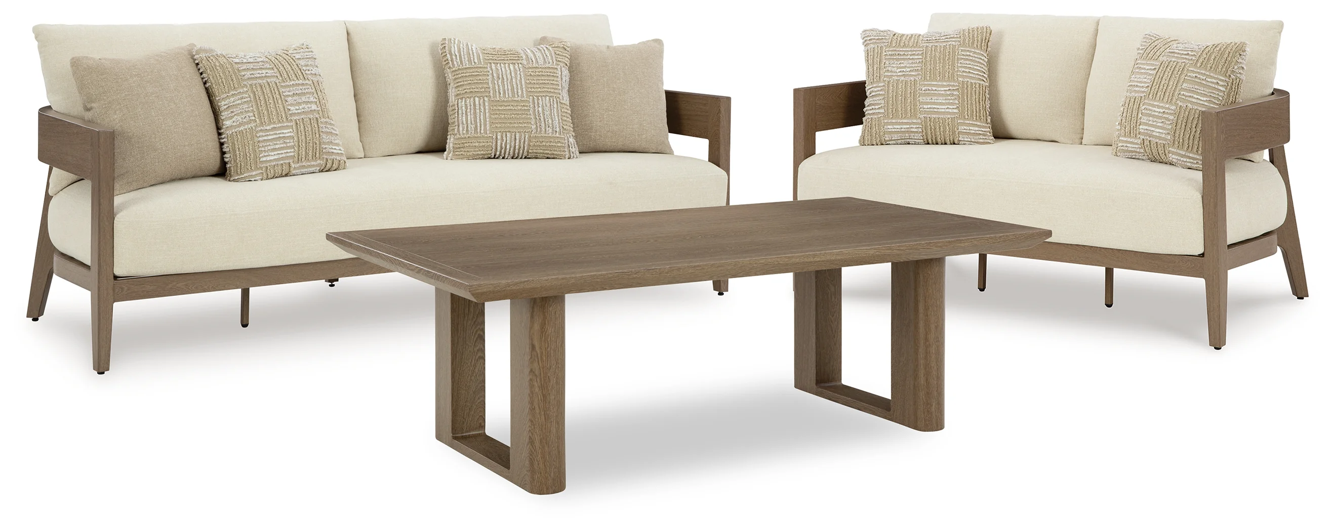 Serene Dark Brown/White Bay Outdoor Sofa and Loveseat with Coffee Table - Image 2
